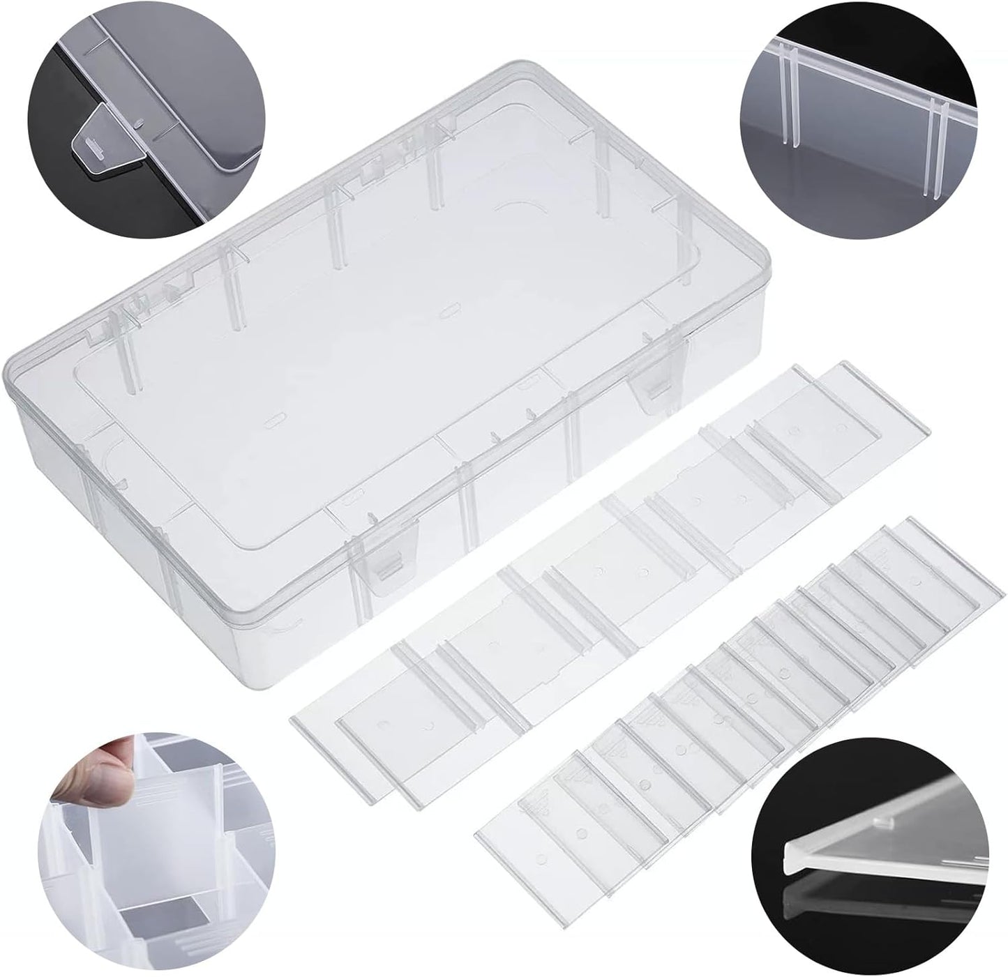 15 Large Grids Plastic Organizer Box with Adjustable Dividers,divided storage containers,jewelry organizer,Clear Storage Box for Jewelry,Art DIY Crafts,Washi Tapes,Beads and Small Parts