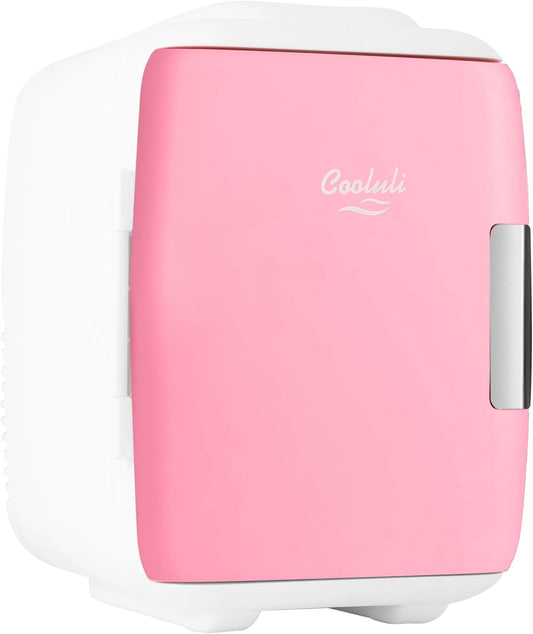 Cooluli Mini Fridge for Bedroom - Car, Office Desk & Dorm Room - Portable 4L/6 Can Electric Plug In Cooler & Warmer for Food, Drinks, Skincare Beauty & Makeup - 12v AC/DC & Exclusive USB Option, Pink