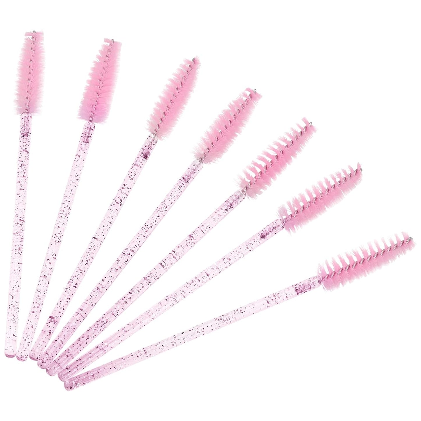 BTYMS 100 Pieces Disposable Lash Wands Eyelash Brushes with Crystal Handle Eyebrow Brushes Spoolies for Eyelash Extensions - Pink