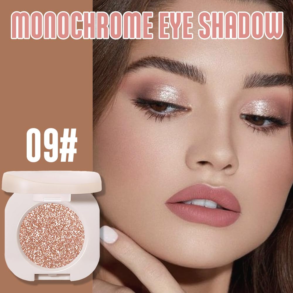 Glitter Eyeshadow Palette,Shimmer Light Nude Eyeshadow Makeup,Neutral Shiny Pressed Powder,Single Vegan Eyeshadow,Highly Pigmented Natural Eyeshadow Palette,Monochrome Long Lasting Glitter Eye Make 09