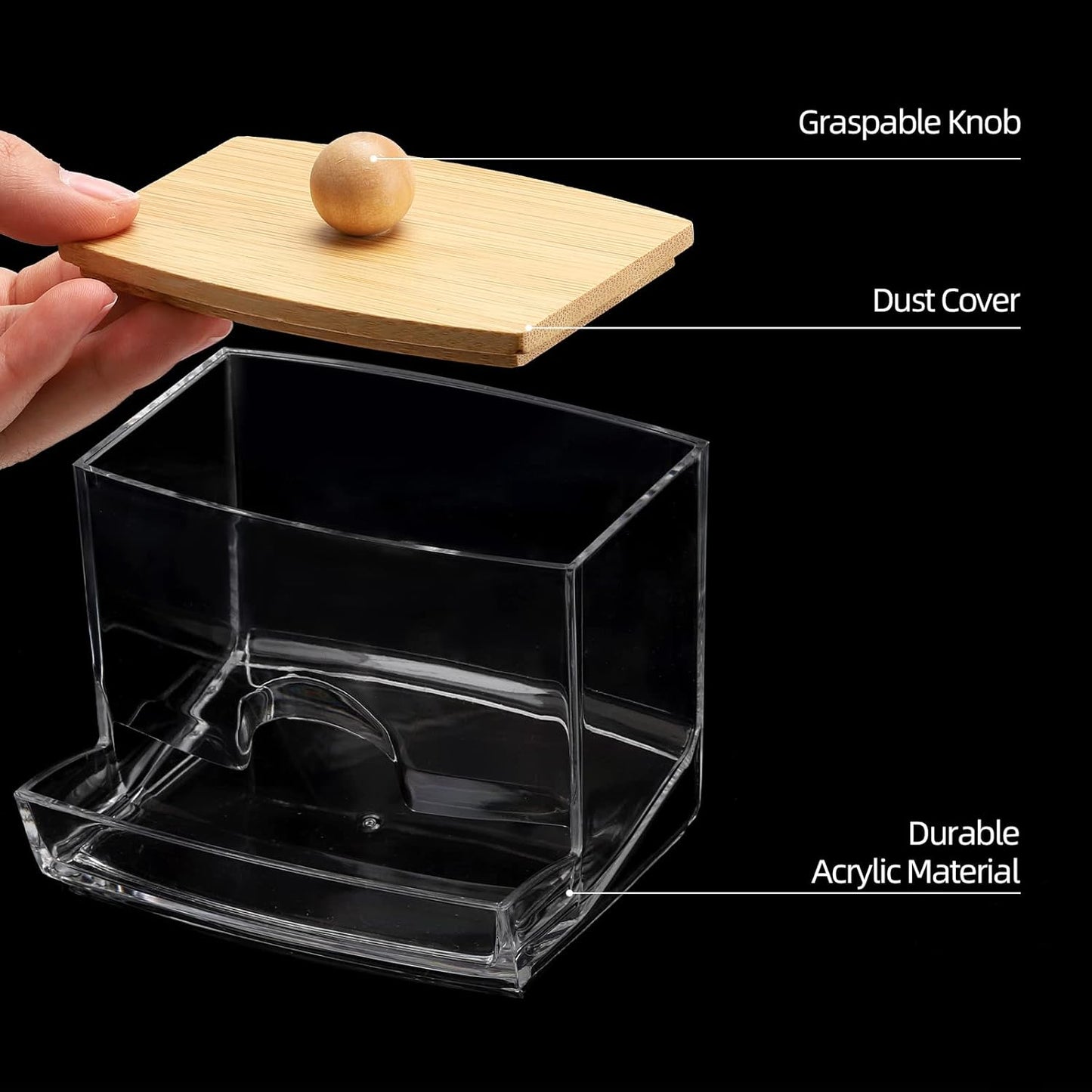 Tbestmax 2 Pack 10oz Qtip Holder Dispenser with Bamboo Lids, Big Clear Bathroom Organizer Accessories Decor for Storage-Qtips Cotton Ball Holder Apothecary Jars, Cotton Swabs, Floss Container