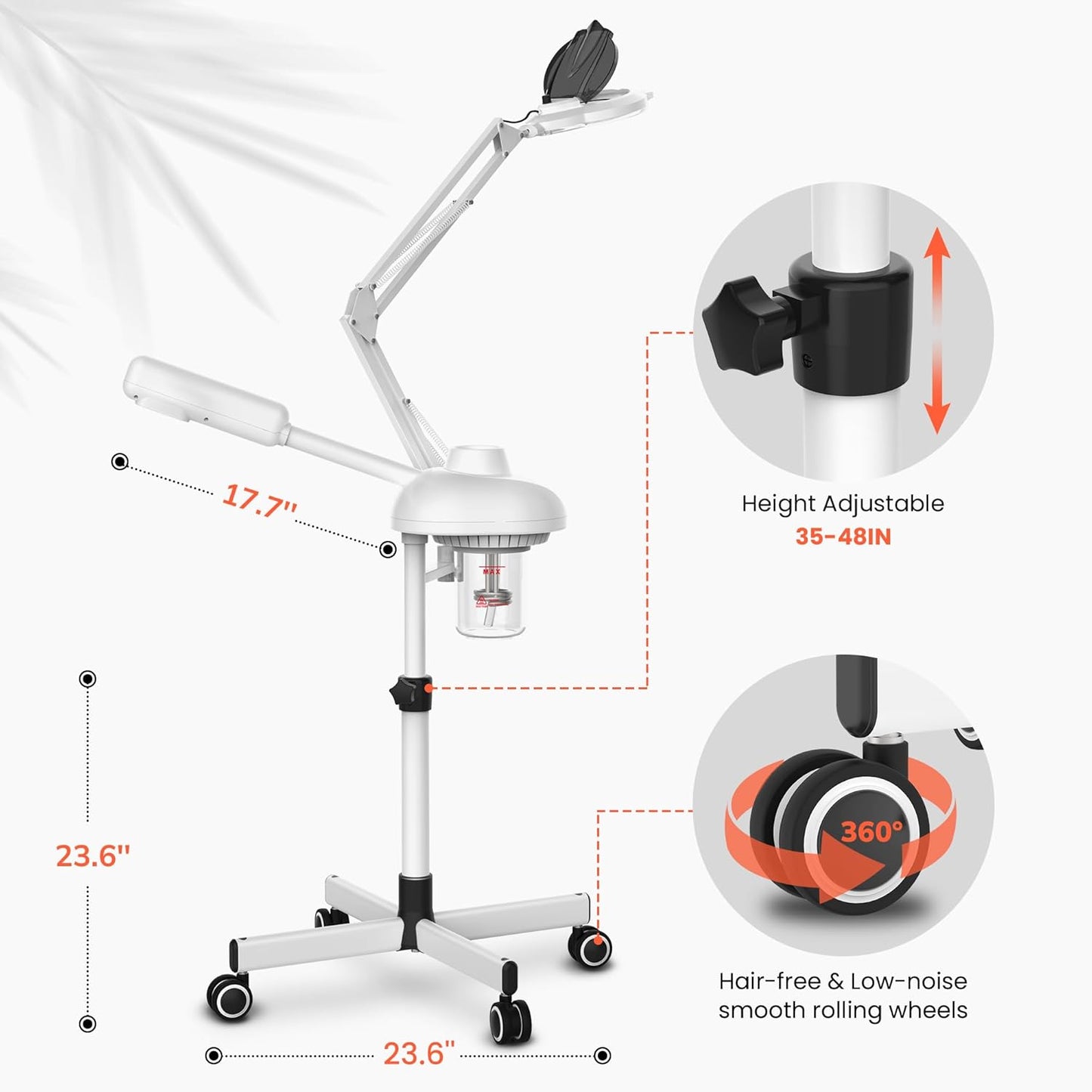 TASALON 2-in-1 Professional Facial Steamer with 5X Magnifying Lamp, Esthetician Steamer on Wheels, White, Facial Steamer, Cleansing, Hydrating, Pore Treatment