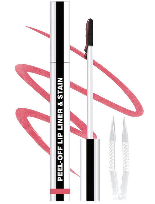 Lip Liner Stain Peel Off with Tweezer, Long Lasting Matte Lip Tattoo, Highly Pigmented Color Lip Makeup, Waterproof, Transfer-proof Lipstain for Women, for All Skin Types CORAL PINK