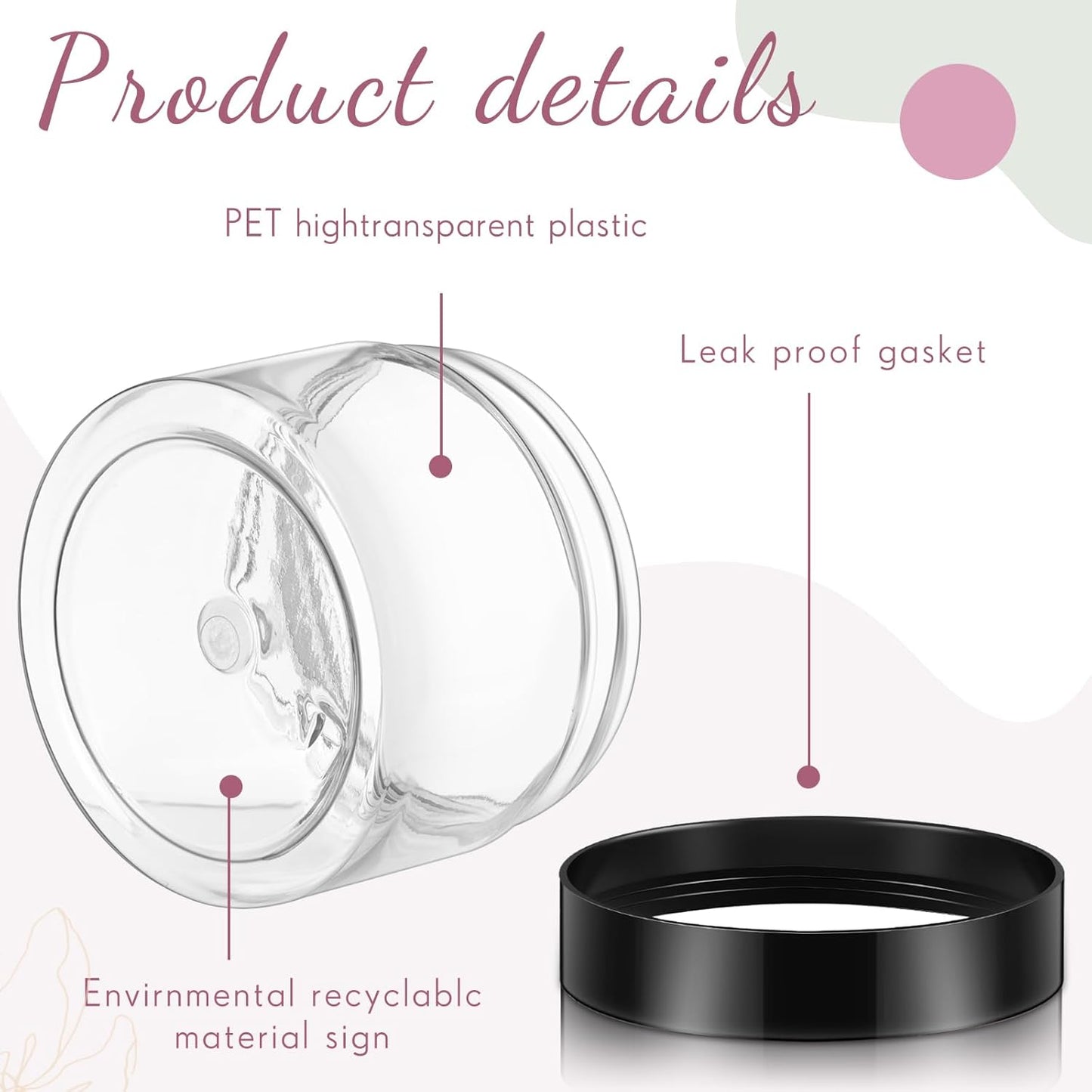 SATINIOR 36 Pieces 4 oz Plastic Jars with Lids Wide Mouth Airtight Reusable Container Acrylic Cosmetic Small Jars for Lotions Ointments Travel Toiletries Creams Make up Storage(Black)