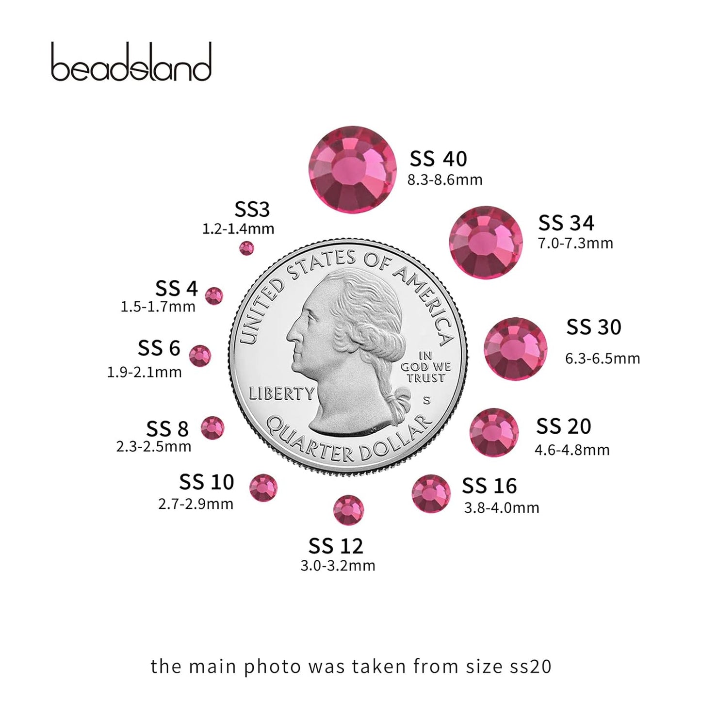 beadsland Flat Back Crystal Rhinestones Round Gems for Nail Art and Craft Glue Fix,Rose (4.6-4.8mm) SS20/1440pcs