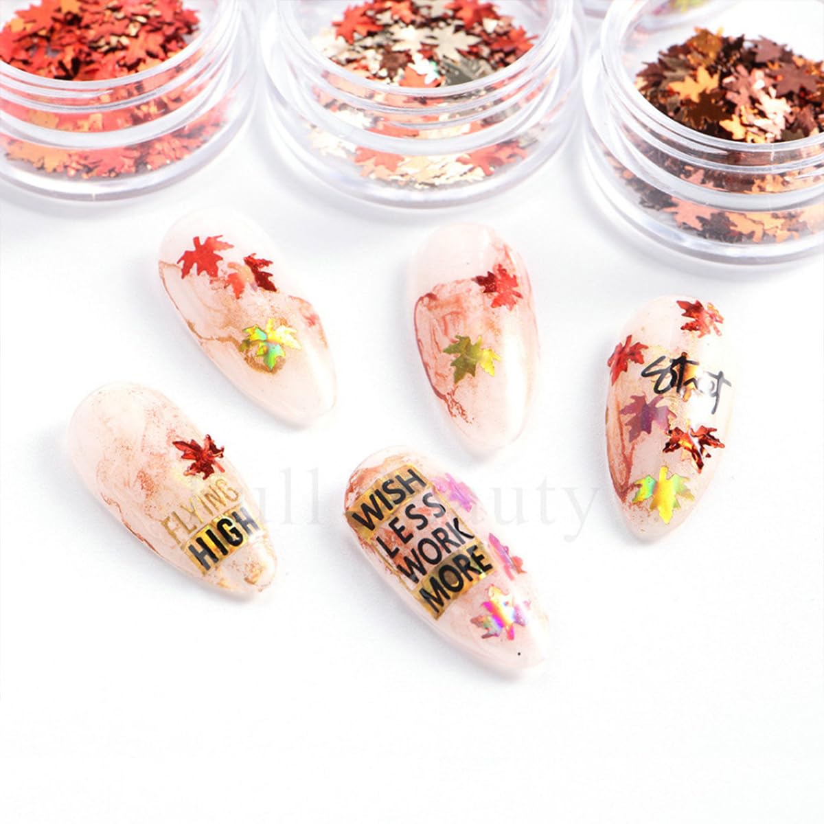 3D Maple Leaf Glitter Nail Sequins Fall Nail Stickers Autumn Nail Glitters Holographic Vintage Maple Leaves Nail Designs Thanksgiving Nail Decals for Manicure Decoration