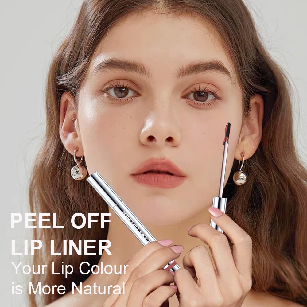 3 Colors Peel Off Lip Liner Stain with Tweezer, Long Lasting Waterproof Lip Tint Stains Makeup Set with Matte Finish for Women, Natural Look, Easy to Use, for All Skin Types (#234, M)