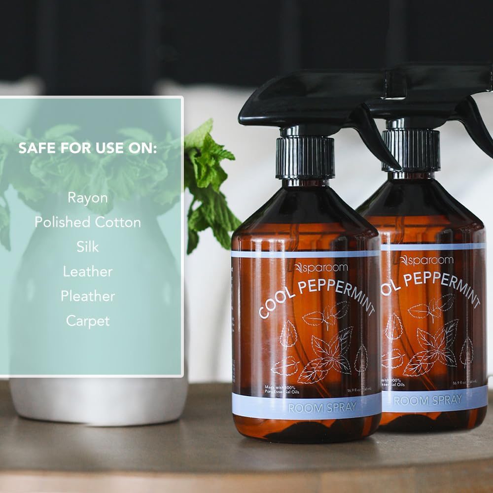 SpaRoom Cool Peppermint Linen Spray 2-Pack – Dual Bottle Essential Oil Mist for Bedding, Fabrics, and Rooms, Minty Refreshment for Sleep and Relaxation – 2 x 16.9 oz