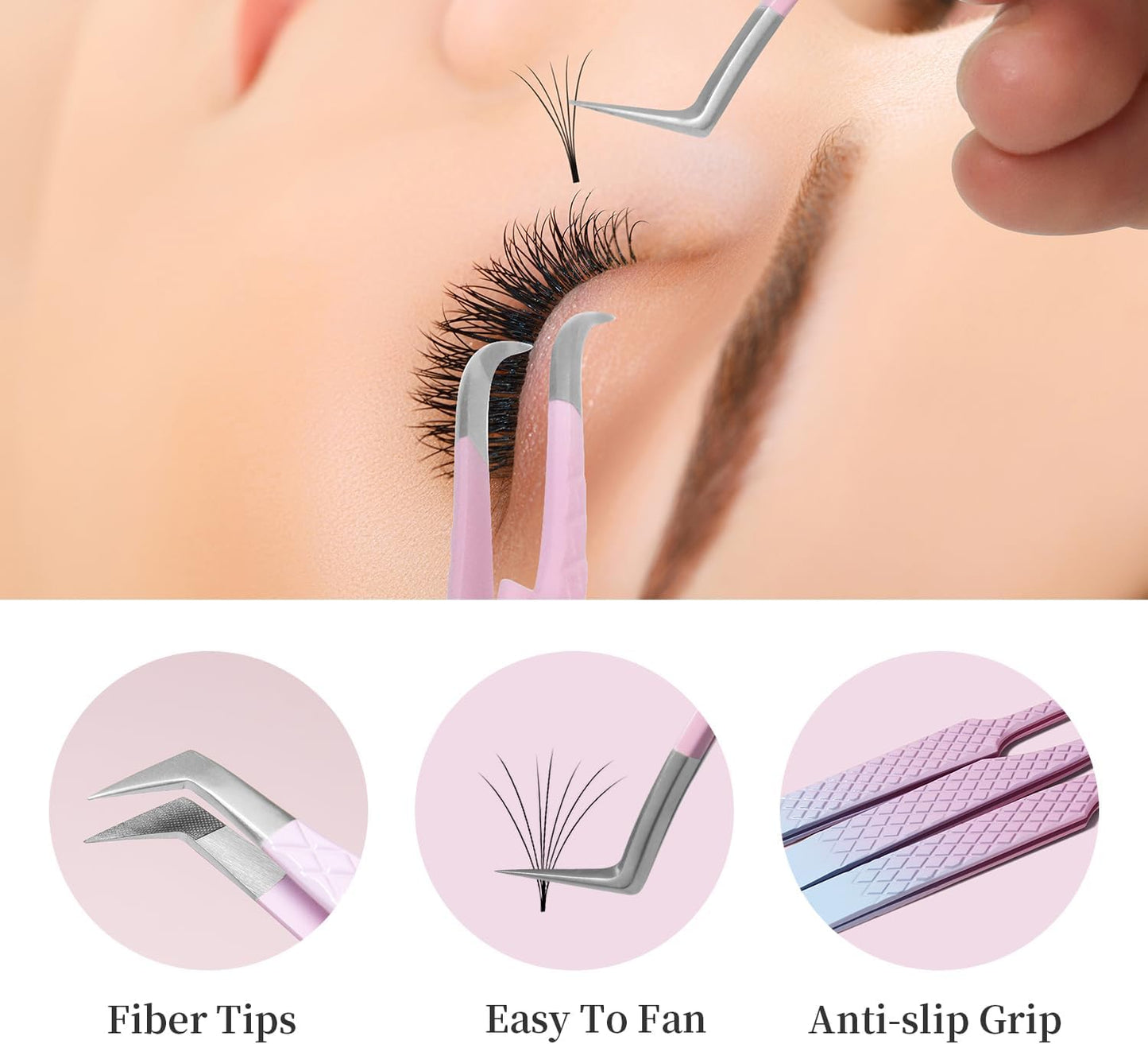 Eyelash Extension Tweezers,Fiber Tip Grip Boot Volume Lash Tweezers,Professional Pointed Lash Extension Tweezers for Easy Lash Application and Removal(2Pcs-F02/05)