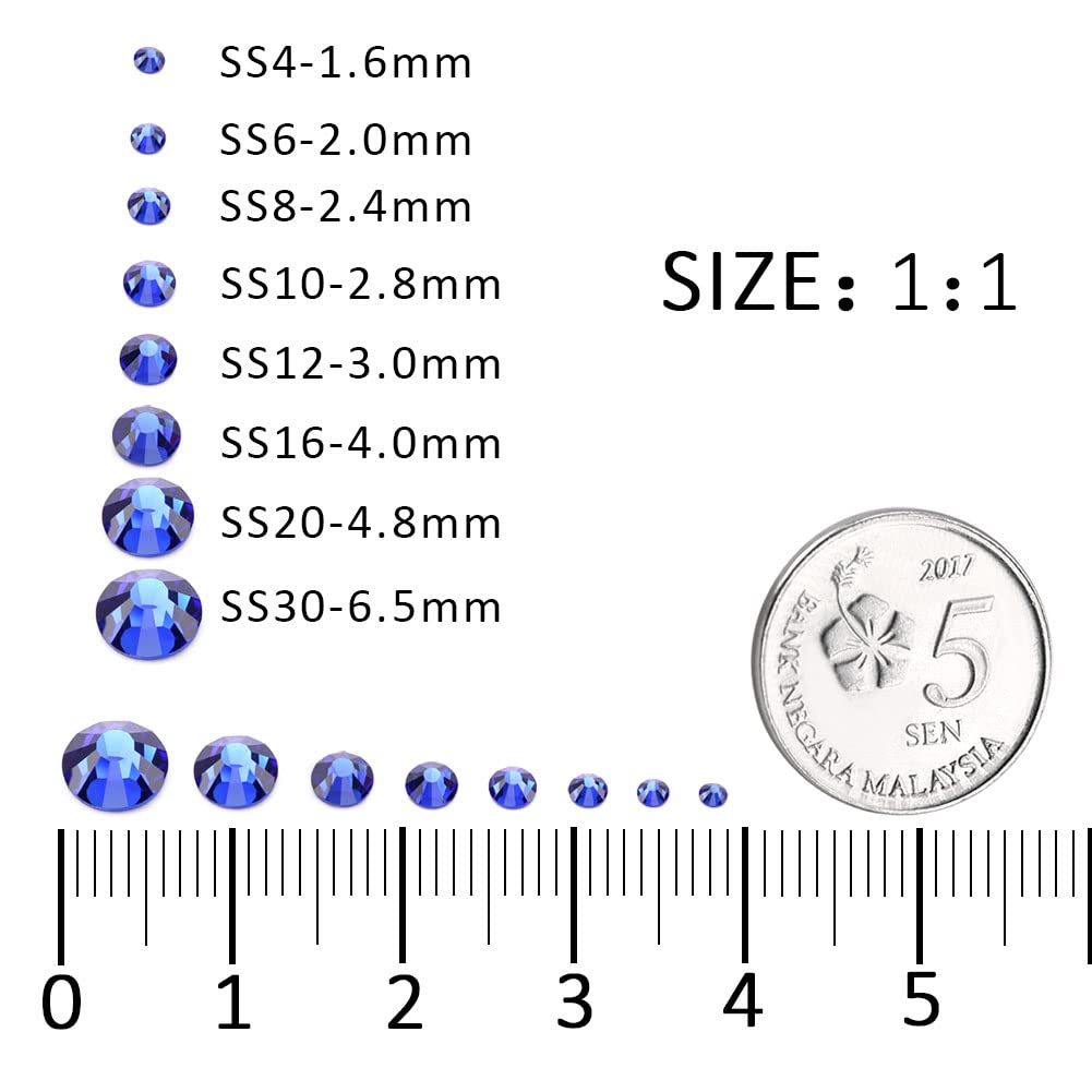 1440Pcs Blue Crystal Rhinestones,Glass Flatback Rhinestones Gemstones Small for Nail Face Makeup Art Crafts Clothes Decoration -(SS6,2.0mm,Blue)