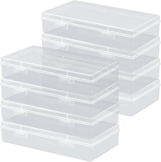 Rocutus Clear Plastic Storage Containers, 8 Pack Mini Beads Box With Hinged Lid, Large Size (7.7 x 4.1 x 1.6 Inches)