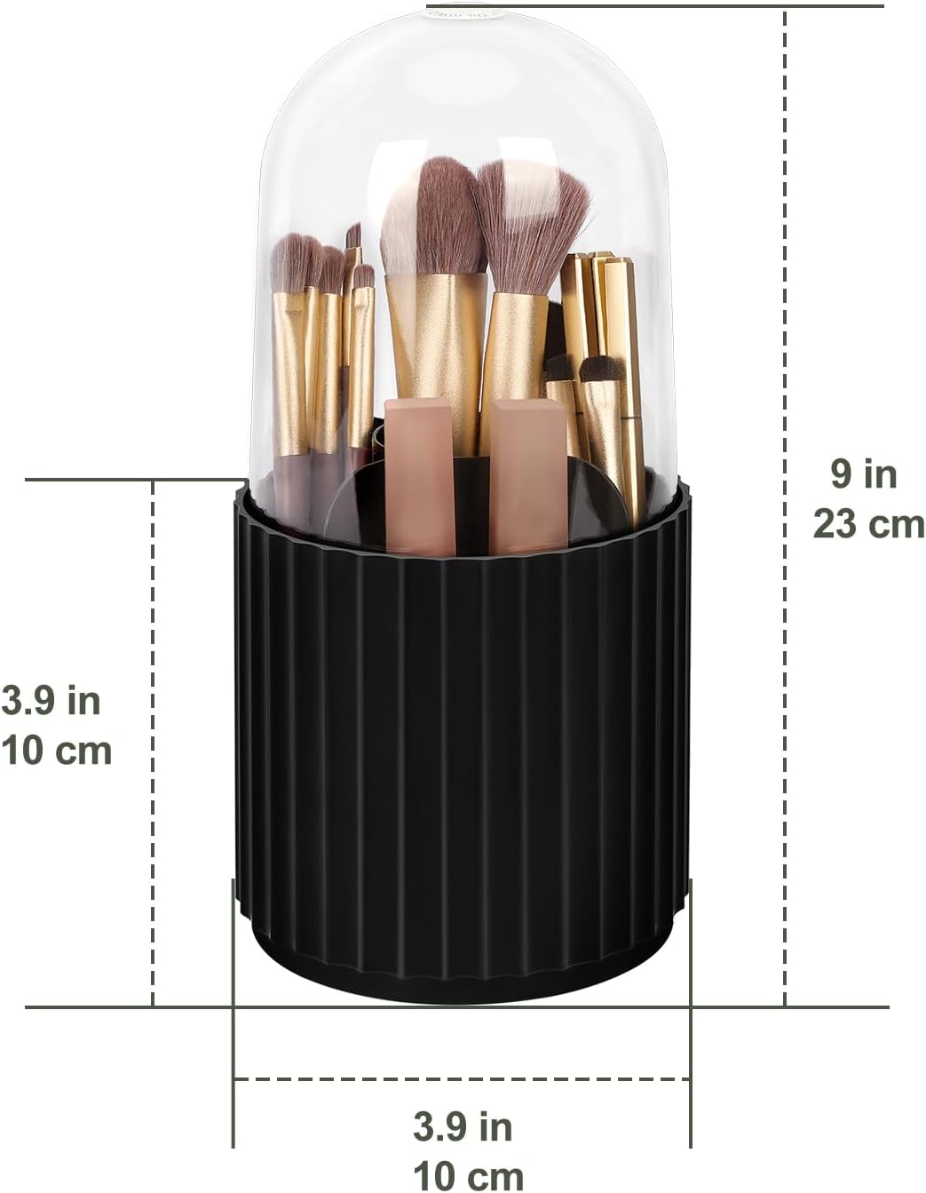 Makeup Brush Holder Organizer with Lid, 360° Rotating Cosmetic Storage