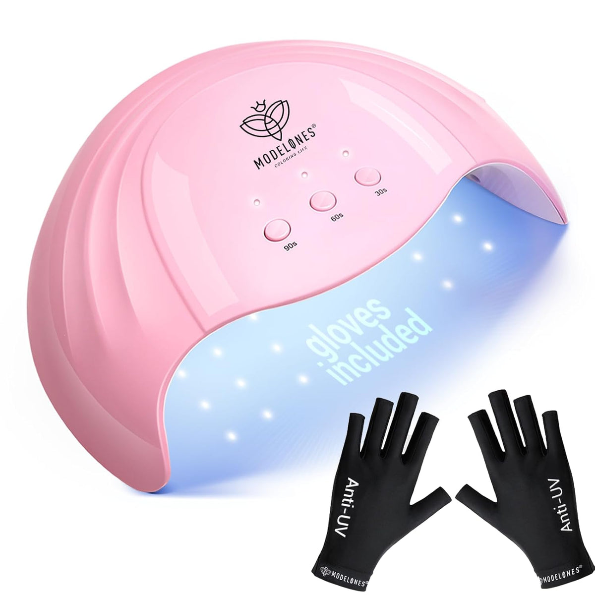 Modelones UV Light for Gel Nails with Gloves, 48 W Nail Dryer with 3 Timer Settings, Lamps for Gel Polish, Professional UPF99+ UV Protection Gloves for Art Manicure