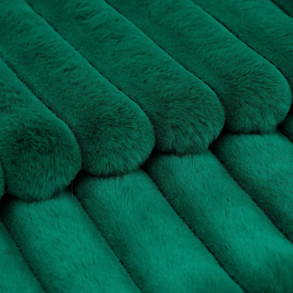 MADIZZ Set of 2 Faux Wool Plush Decorative Throw Pillow Covers 24x24 Inch Green Fluffy Striped Soft Decorative Cushion Cover for Sofa Bedroom Pillow Shell