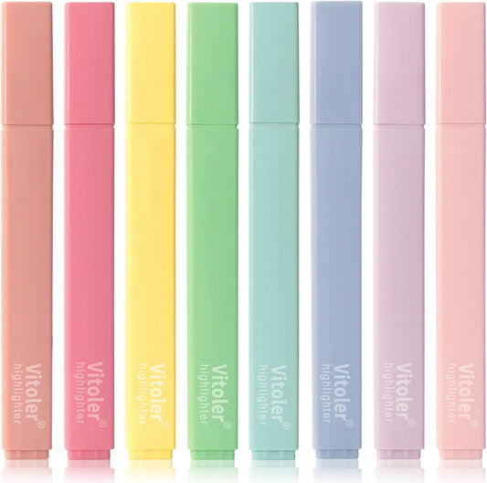 Highlighters, 8 pcs Aesthetic Pastel Highlighters, Chisel Tip Book Highlighter, Candy Colors, No Bleed Bible Highlighter Assorted Colors