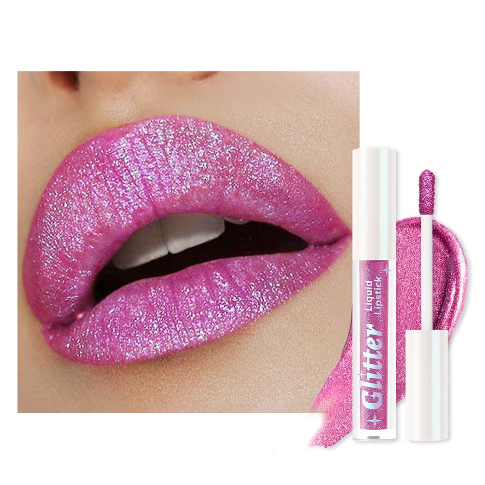 Light Purple Metallic Lipstick for Women,Lightweight Glitter Sparkling Liquid Lipsticks,Shimmer Lip Gloss Stain Long Lasting Waterproof Smudge Proof Non-Drying 24 Hour Full Coverage Lip Makeup,Vegan