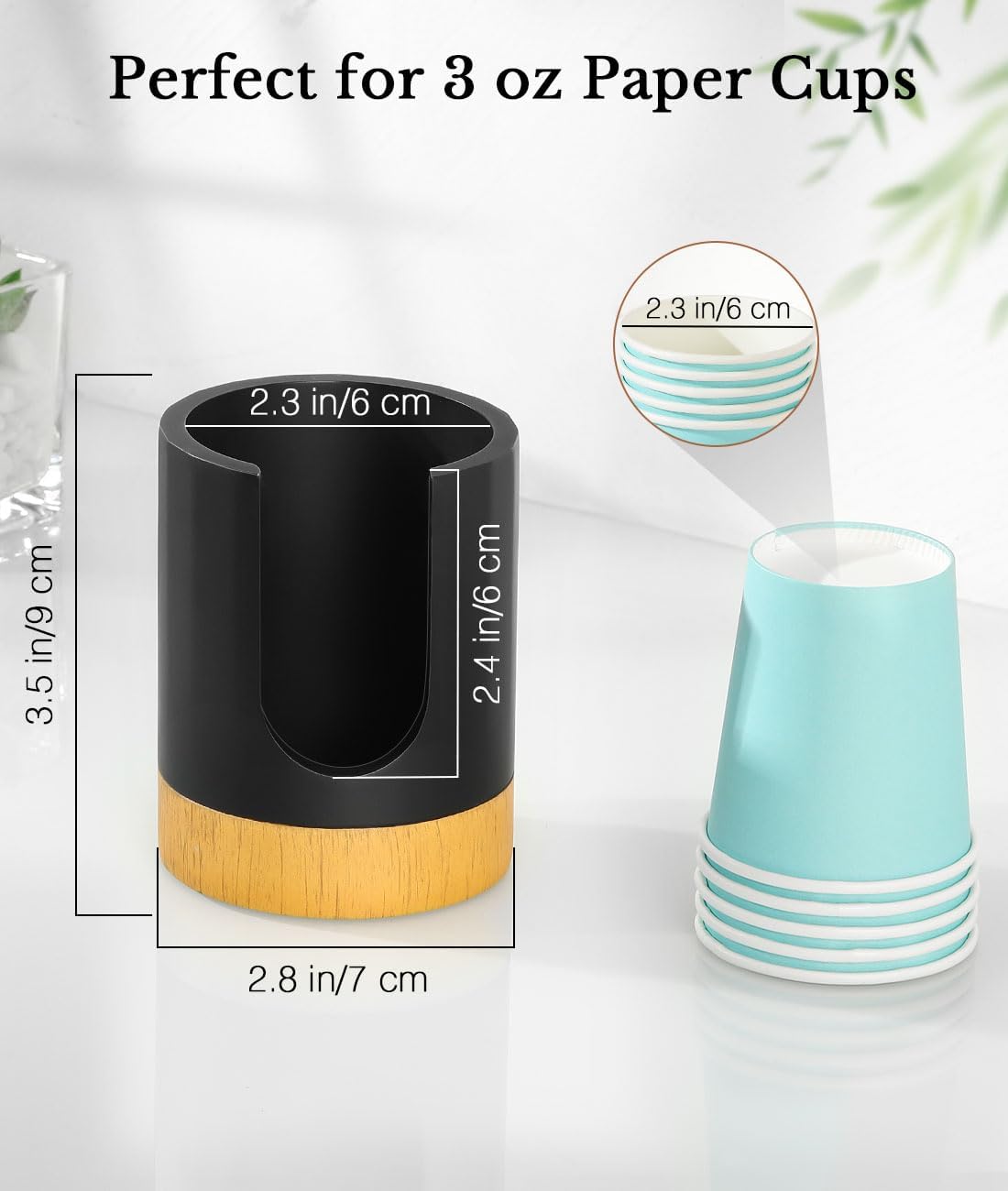 Luxspire Dixie Cup Dispenser, 3+7oz Bathroom Cup Dispenser, Marble Resin Dixie Cup Holder, Disposable Bathroom Paper Cup Holder, Cotton Pad Holder, Guest Bathroom Essentials, Matte Black, 2 Pack