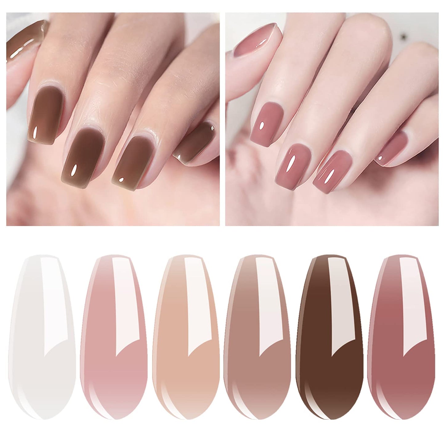 Vishine Gel Nail Polish Starter Kit with 36W UV LED Nail Lamp Speed Dryer Manicure Tools Set of 6 Sheer Milky White Neutrals Skin Nude Jelly Transparent Colors Gel Polish Base and Top Coat #055