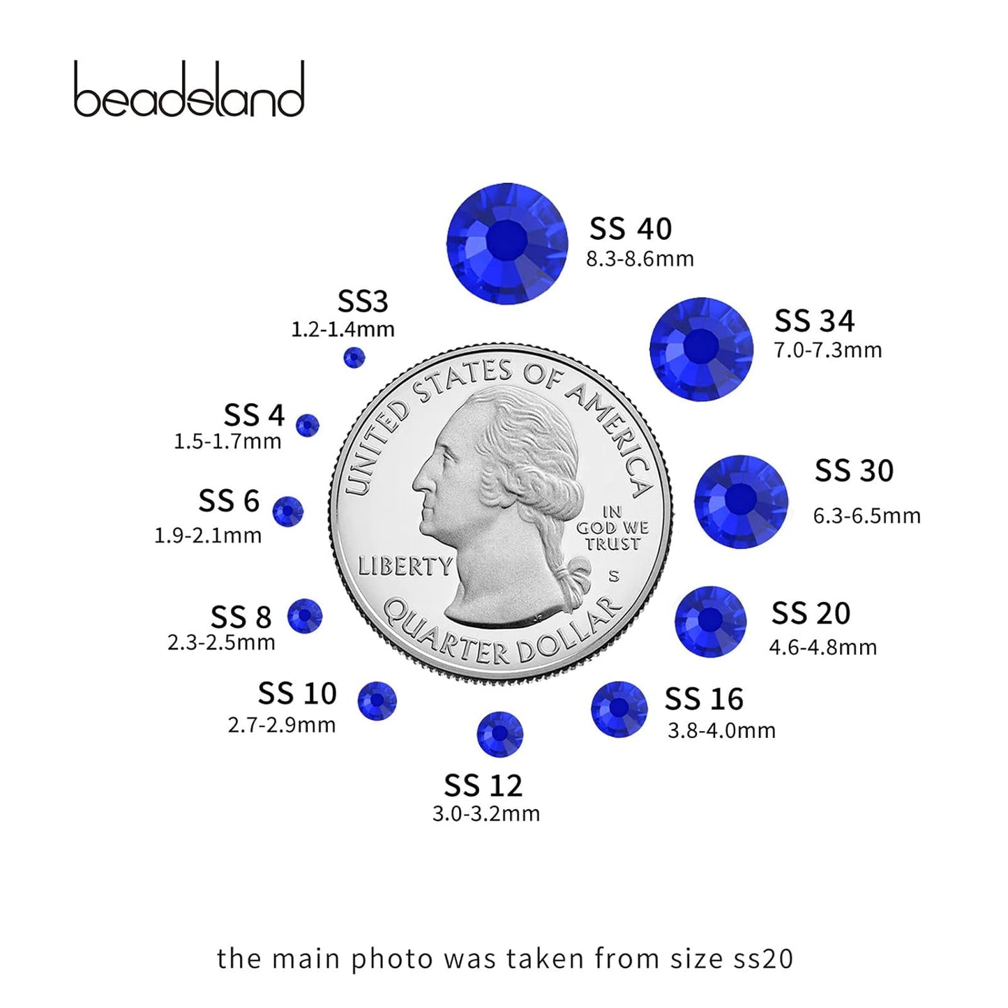 beadsland Flat Back Crystal Rhinestones Round Gems, Sapphire (2.3-2.5mm) SS8/1440pcs