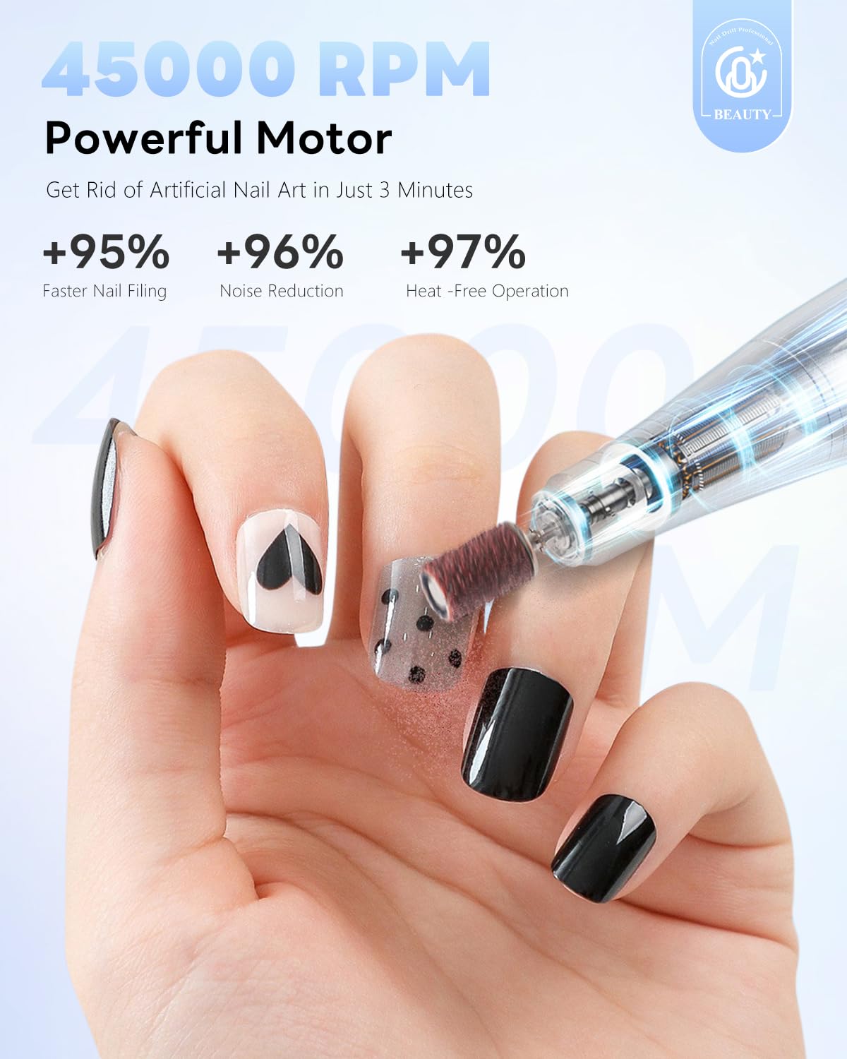 CozyZen Cordless Nail Drill Professional: 45000 RPM Rechargeable Electric Nail File Kit, Portable & Low Noise for Acrylic, Gel Nails, Manicure & Pedicure - Salon & Home Use