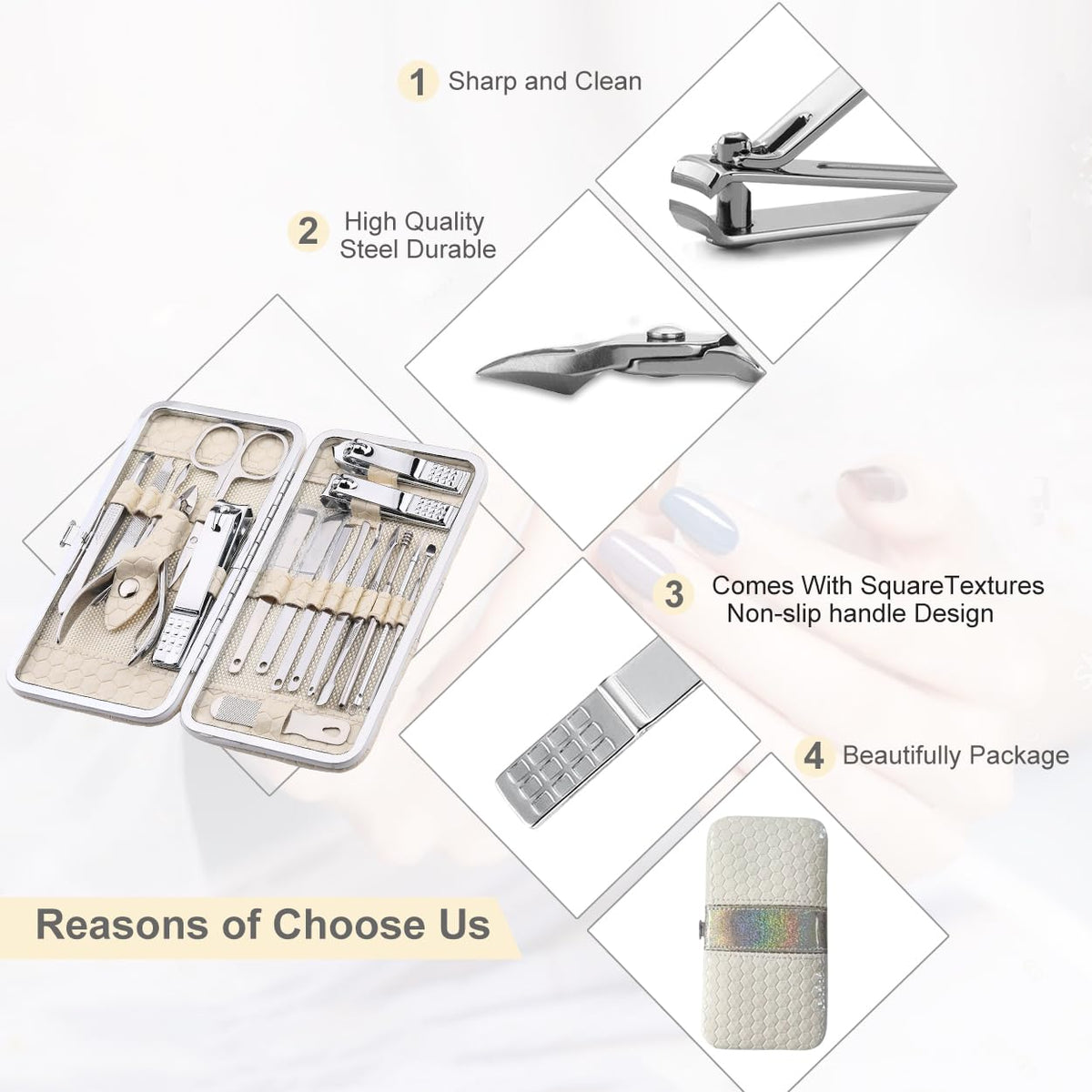 Yougai Nail Clippers set for Men and Womens Gift Manicure Set 18 Pieces Stainless Steel Manicure Kit,Nail Care Tools with Luxurious Travel Case