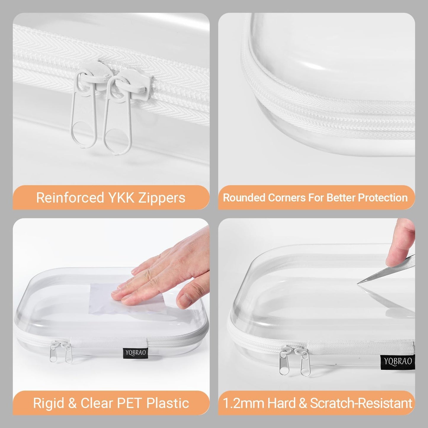 6 Pack Clear Hard Shell Zipper Case (2 Small, 2 Medium, 2 Large), See-Through Hard Plastic Organizer Pouches with Zipper for Travel, Toiletries, Makeup, Electronics & Pencils - Crush-Resistant Storage