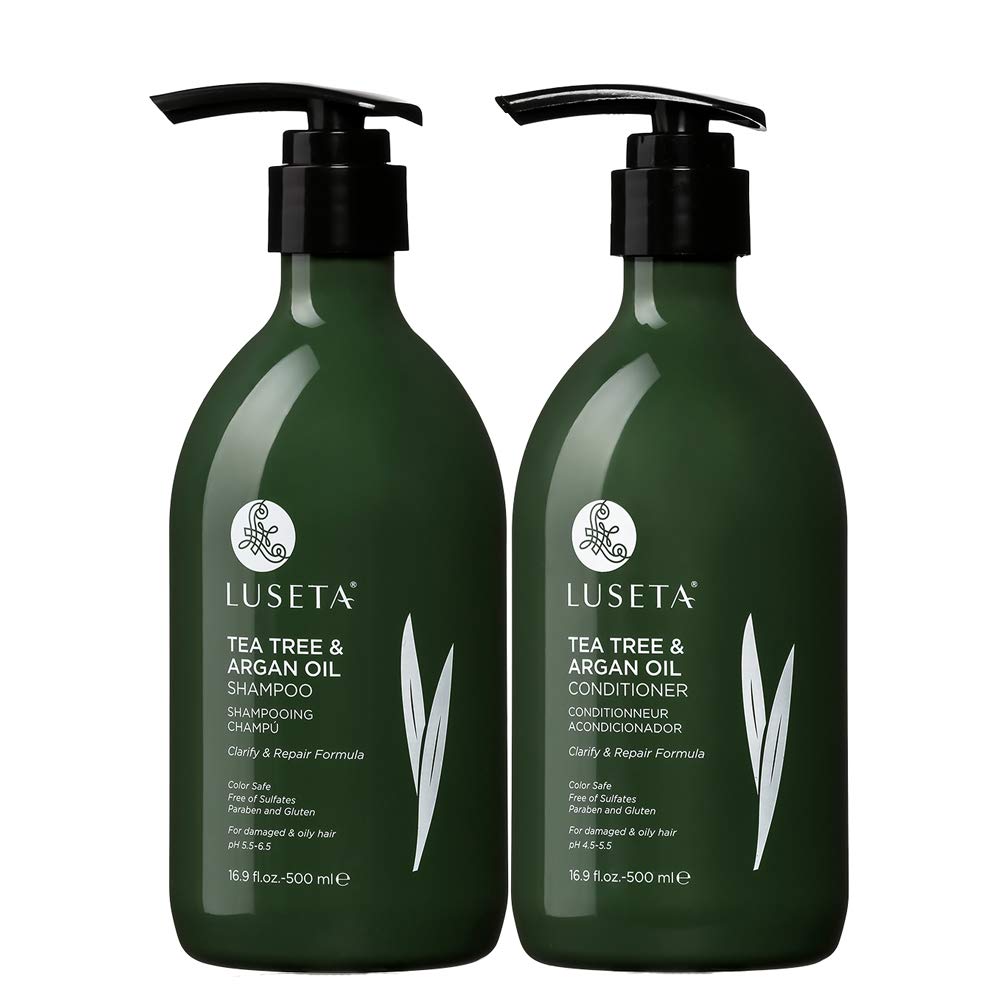 Luseta Shampoo and Conditioner Set with Tea Tree and Argan Oil for Oily Hair Clarifying, Fighting Dandruff Sulfate Paraben Free for Men and Women 2x16.9oz