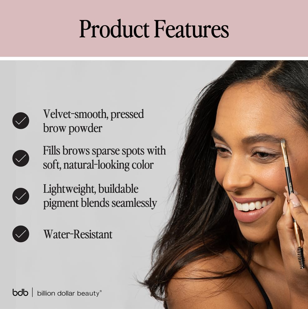 bdb Eyebrow Powder & Definer Brush - Long-Lasting, Fuller & Fluffier Brows, Spoolie for Precision, Soft & Natural, Taupe