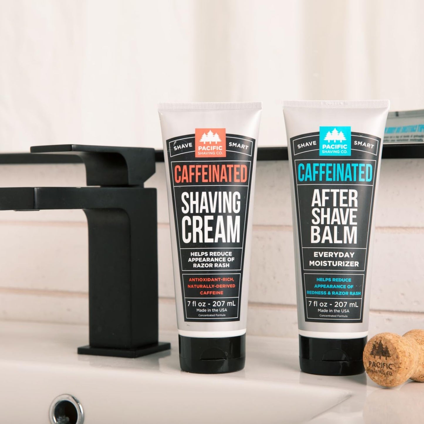 Pacific Shaving Company Caffeinated Shaving Cream & Aftershave Set - Shave Kit for Men - Antioxidant + Caffeine Enriched Shave Cream + Aftershave Lotion (7 Oz, 2 Pack)