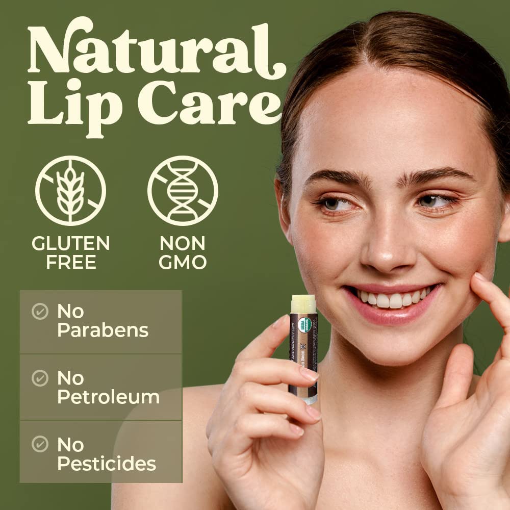 Earth's Daughter USDA Organic Lip Balm 4-Pack Vanilla Flavor - Beeswax, Coconut Oil, Vitamin E - Best Lip Repair Chapstick for Dry Cracked Lips.