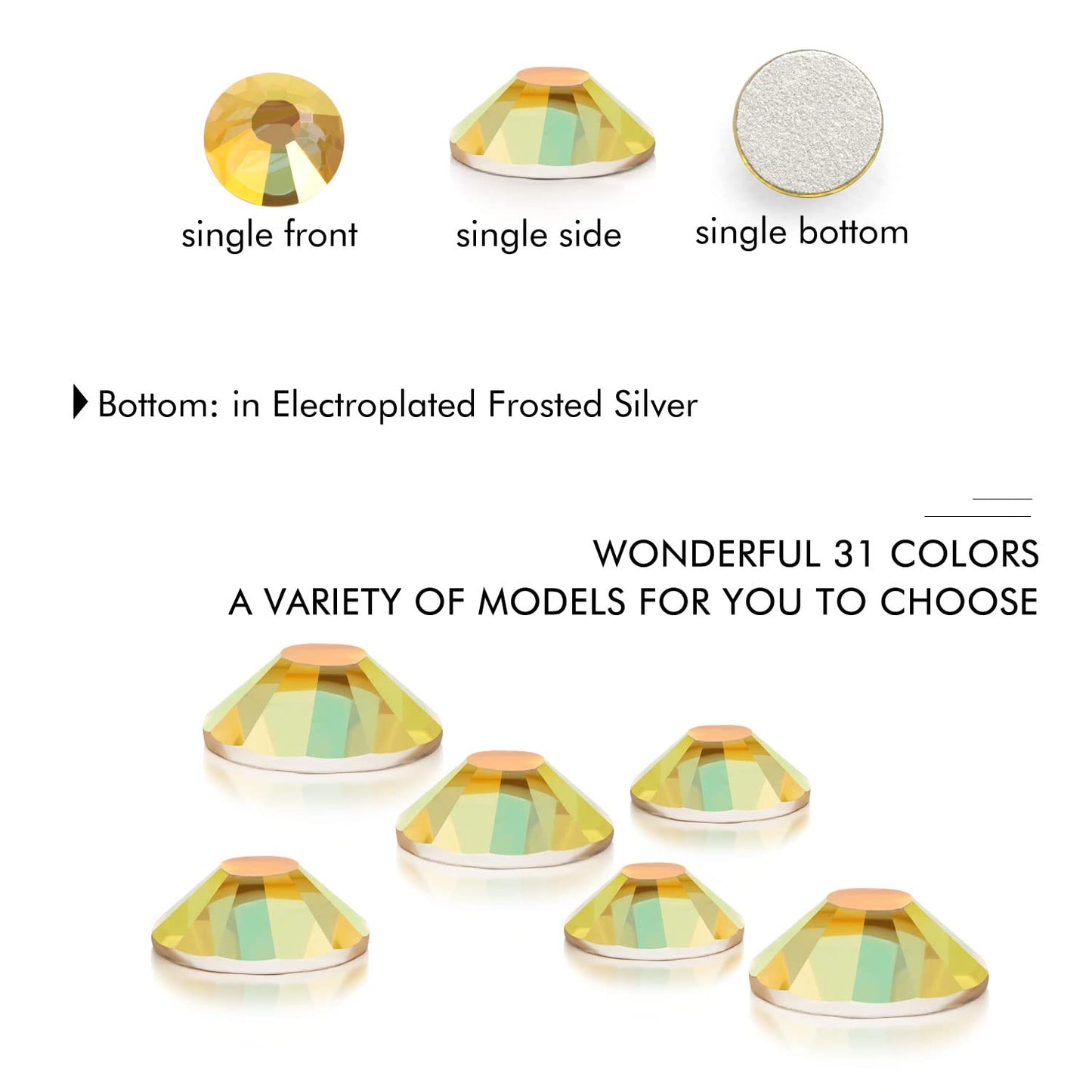 1440Pcs Metallic Sunshine Crystal Rhinestones,Glass Flatback Rhinestones Gemstones for Nail Face Makeup Art Crafts Clothes Decoration-(SS12,Metallic Sunshine)