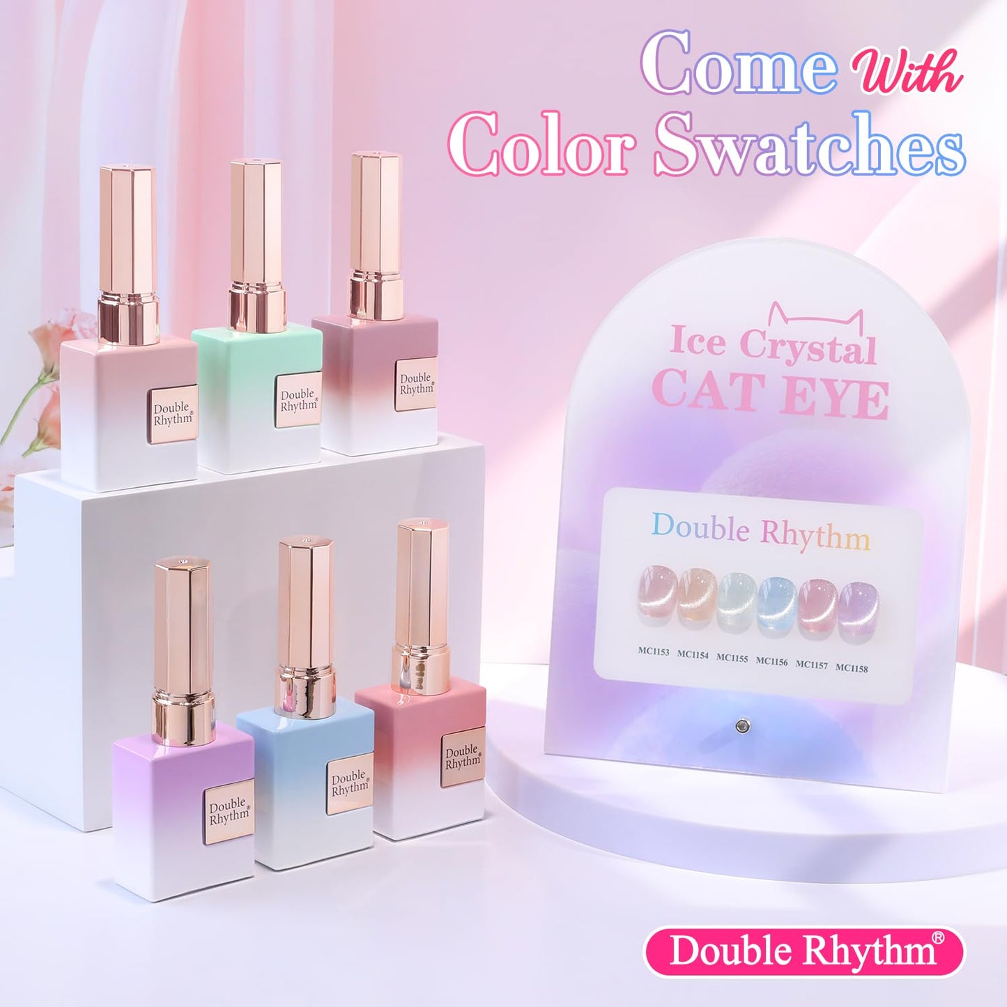 Double Rhythm Cat Eye Gel Nail Polish Set of 6 Same Color Same Bottle 0.5 Oz Shimmer Glitter with Magnet Holographic Reflective Magnetic UV Nail Polish Kit (Silver Nude Pink Blue Purple-T6-28)
