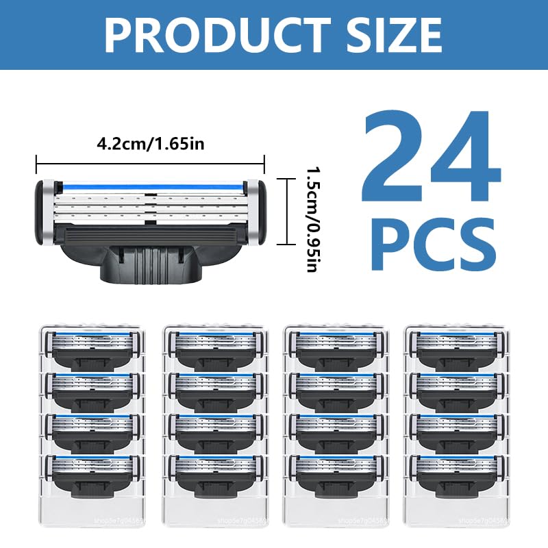 Men's Razor Blades, 24PCS Precision Shaving Blades with Dual Lubrication, Compatible with Mach3 Razors, Close Shave, Men's Universal Manual Razor Blades Refill