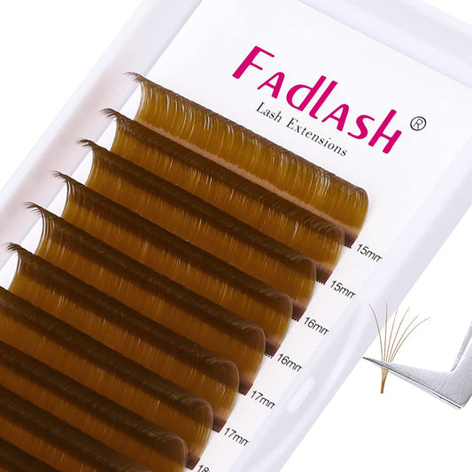 FADLASH Easy Fan Volume Lashes 0.07 D Curl Lash Extensions 8-14mm Mixed Tray Brown Color Easy Fan Lashes Blooming Eyelash Extension Volume (Blond 0.07-D, 8-14mm)