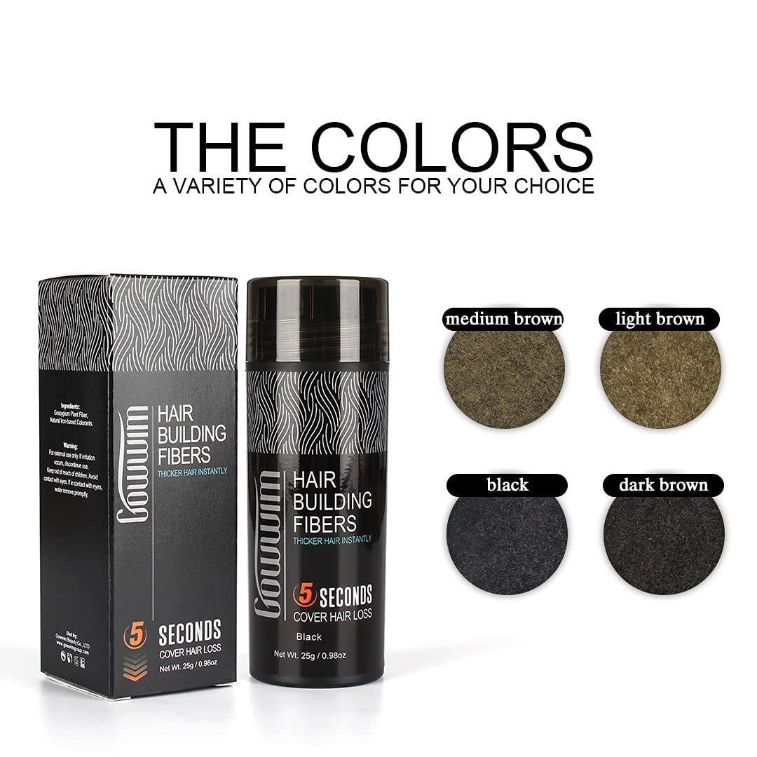 gowwim Hair Fibers for Thinning Hair 25g Hair Building Fibers 100% Undetectable,Instantly Cover Sparse Hair Areas-Bald Spots Cover Up. (Mid Brown)