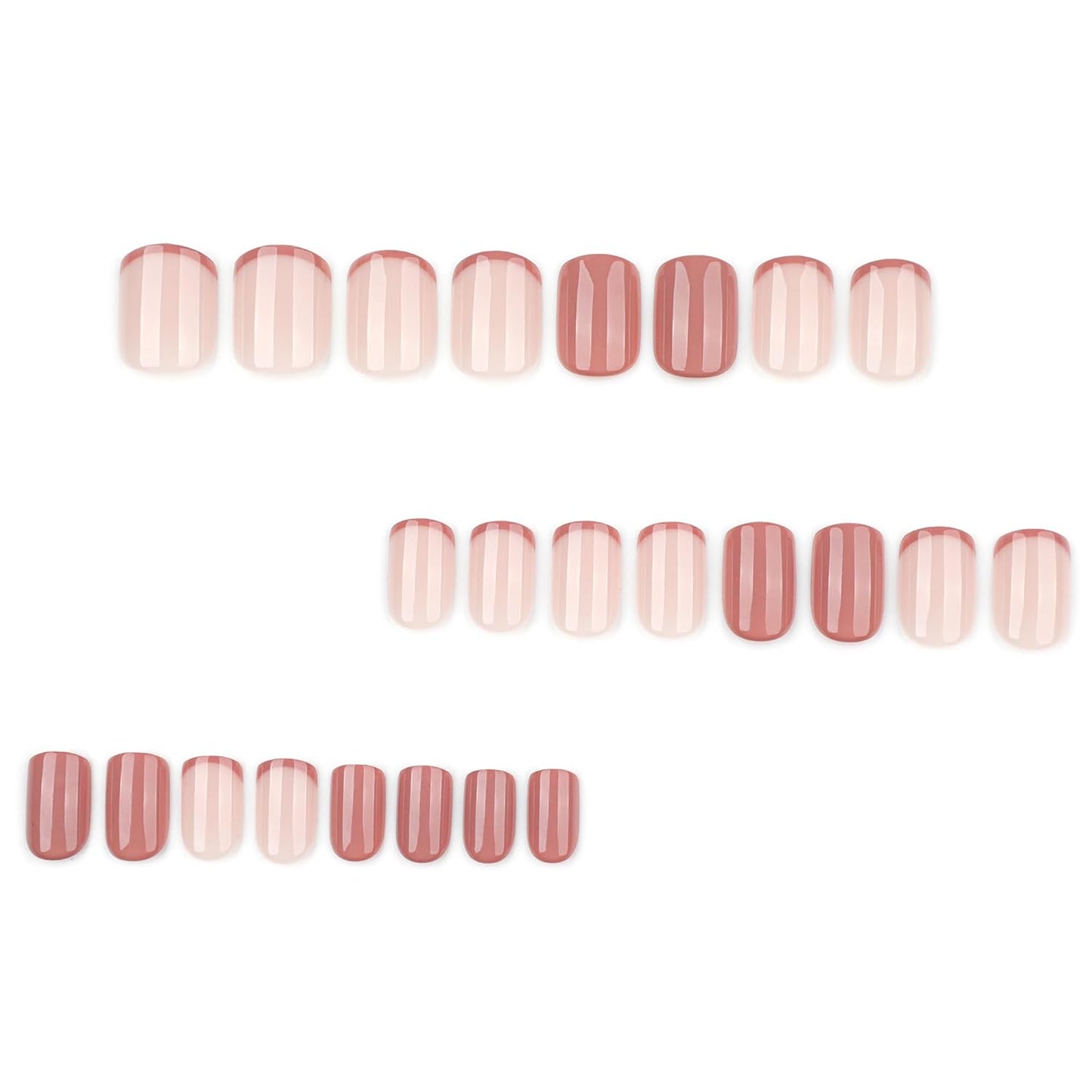 Brown French Tips Press On Nails Short, Acrylic Press On Nails Square with Nail Glue, Glossy Fake Nails Kit, Thick Natural Reusable Glue On Nails for Women, 24Pcs