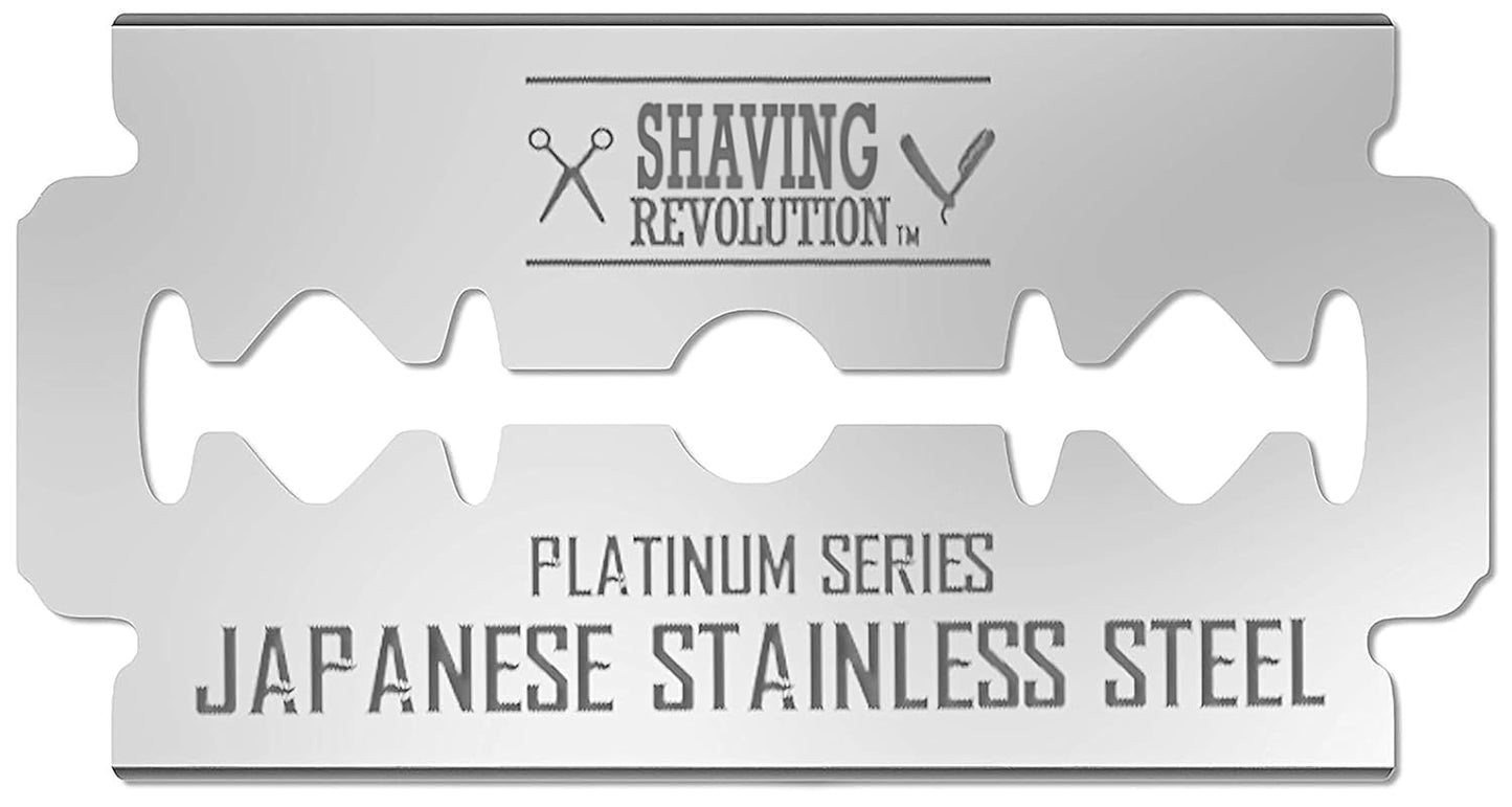 SHAVING REVOLUTION 100 Count Men's Safety Double Edge Razor Blades for Shaving - Platinum Japanese Stainless Steel Double Razor Shaving Blades for a Smooth, Precise and Clean Shave