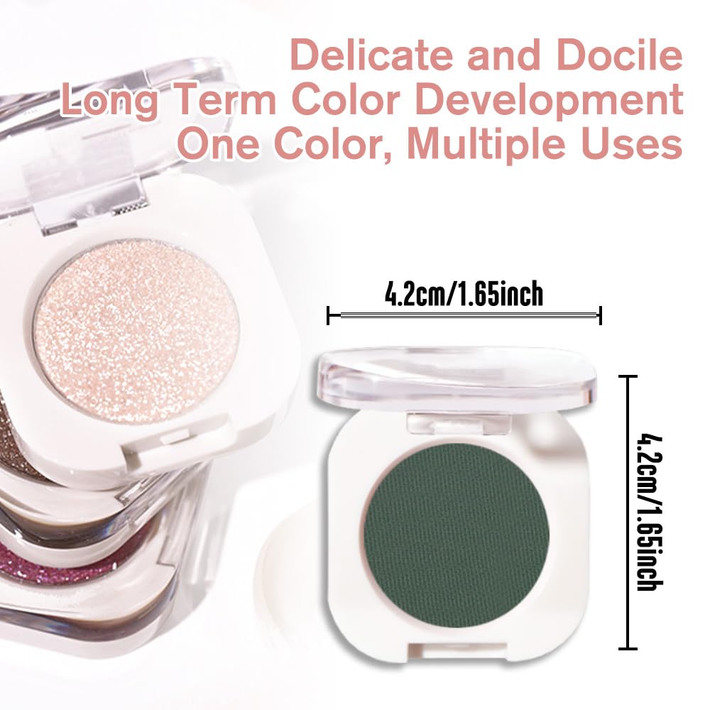 Green Single Matte Eyeshadow Makeup, Neutral Powde Eye Shadow for Women, Forest Green Matte Singles Eyeshadow Palette Pigmented Waterproof, sombras para ojos,Girls Monochrome Eyeshadows Gift 16