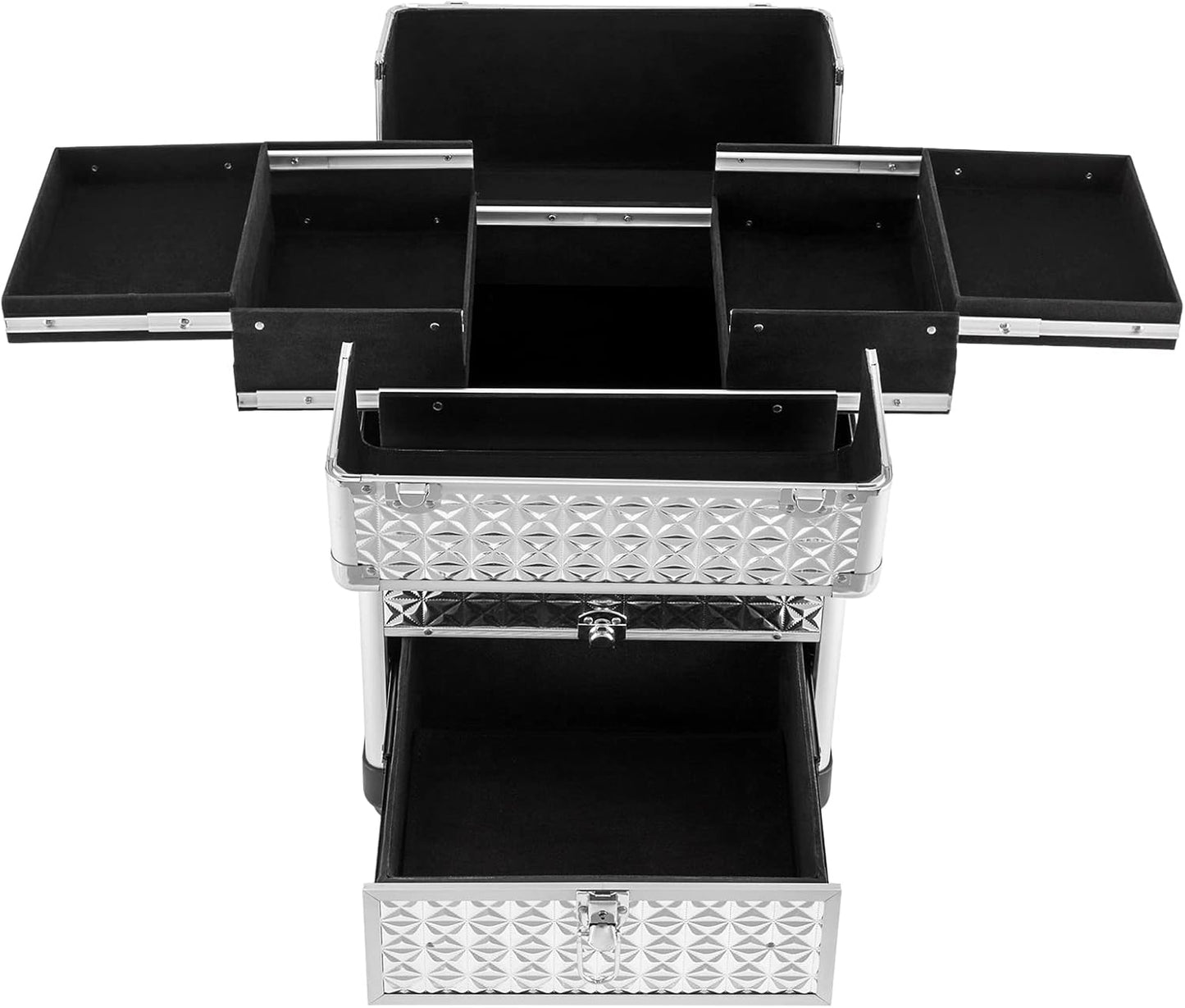 Rolling Makeup Train Case with Wheels Large Capacity Professional Cosmetic Organizer Trolley Case with Expandable Trays