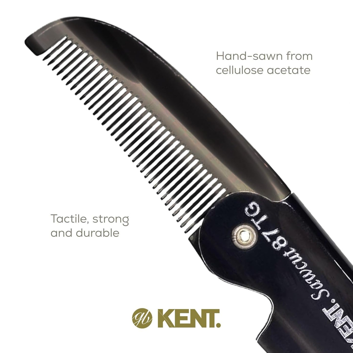 Kent 87T Black Graphite Handmade Folding Pocket Comb for Men, Fine Tooth Hair Comb Straightener for Everyday Grooming Styling Hair, Beard or Mustache, Saw Cut Hand Polished, Made in England (2 Pack)