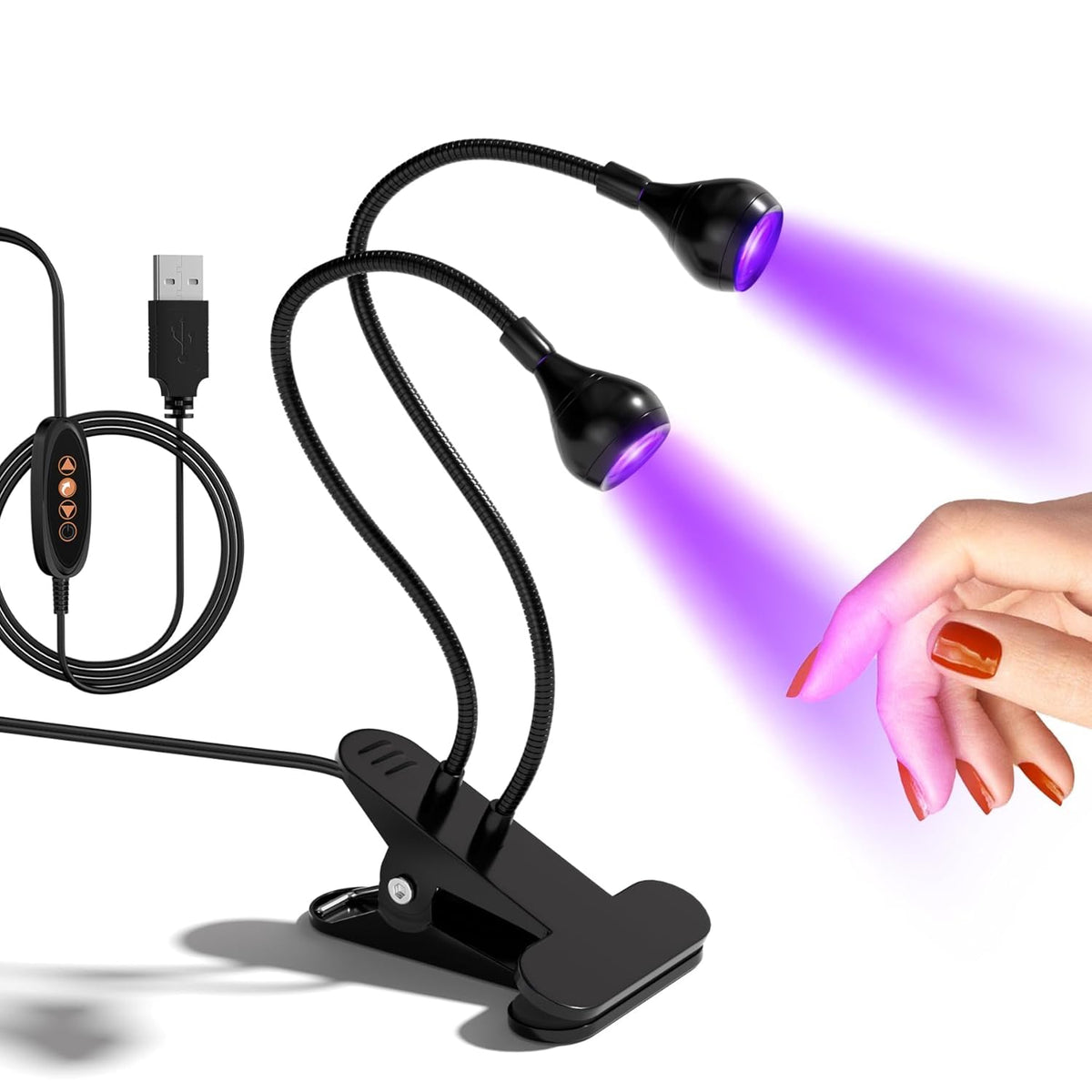 AORAEM LED Nail Lamps 3W Flexible Gooseneck Lamp Quicky Dry Double-Headed Nail Manicure Dryer Gel Polish Curing Light Plug Play Portable Flash Cure Light for Gel Nails Home DIY Professional Nail Tools