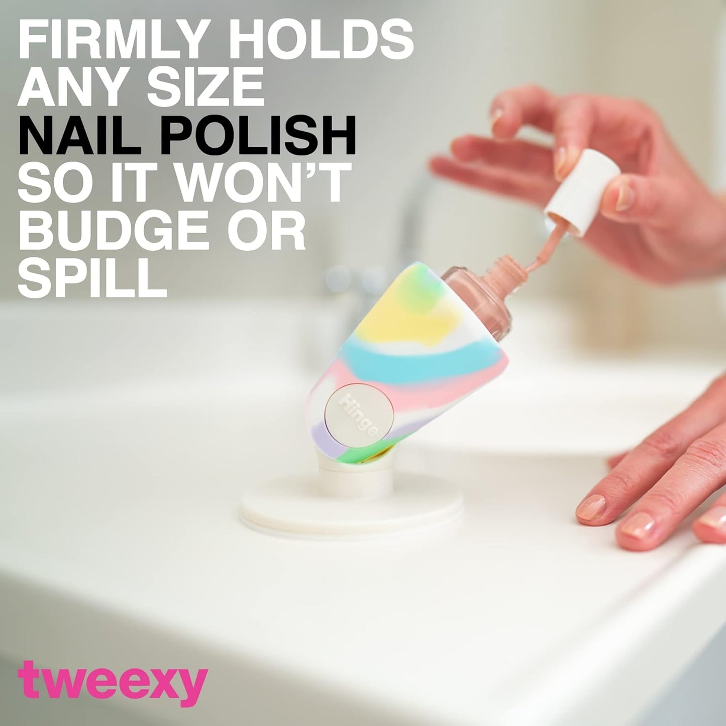 tweexy Hinge Untippable Nail Polish Bottle Holder | Anti-Spill Nail Polish Holder Stand, Tilted, Smartgrip Airlock Suction | Fingernail Painting, Nail Art Tools | Nail Polish Accessories (Unicorn)