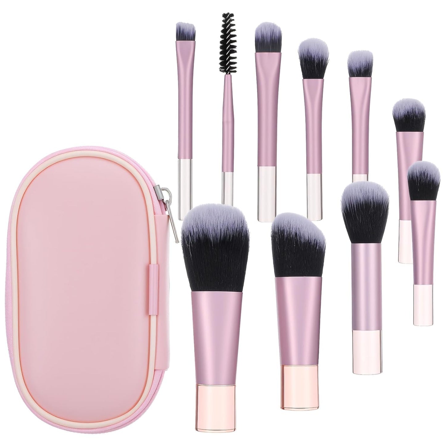 10Pcs Mini Travel Makeup Brush Set With Pink Pouch, Travel Mini Makeup Brushes Portable Brush, Professional Cosmetic Brushes, Travell Essentials Kits for Blush Powder Eye Shadow
