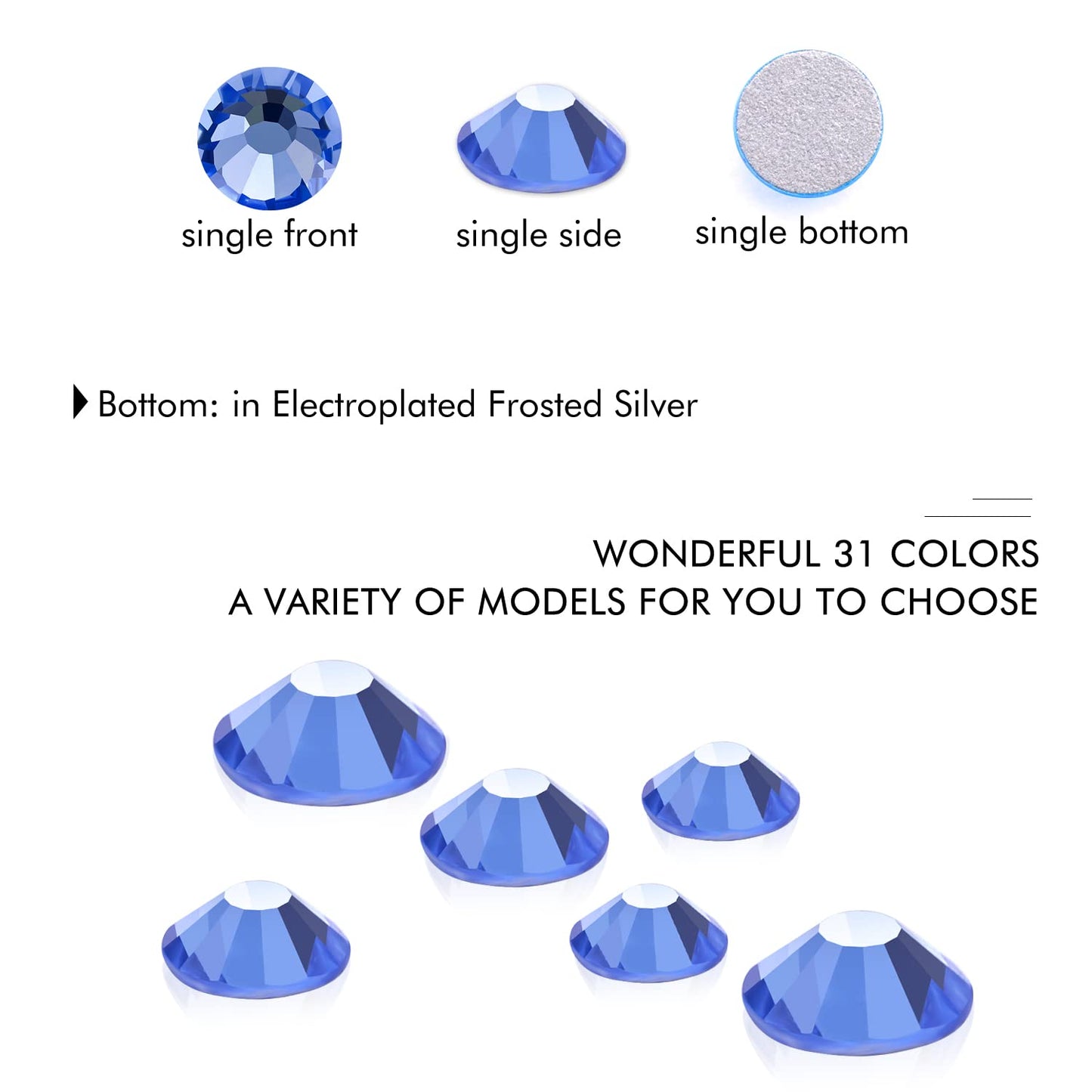 1440Pcs Light Blue Crystal Rhinestones,Glass Flatback Rhinestones Gemstones Small for Nail Face Makeup Art Crafts Clothes Decoration - (SS10,2.8mm,Light Blue)