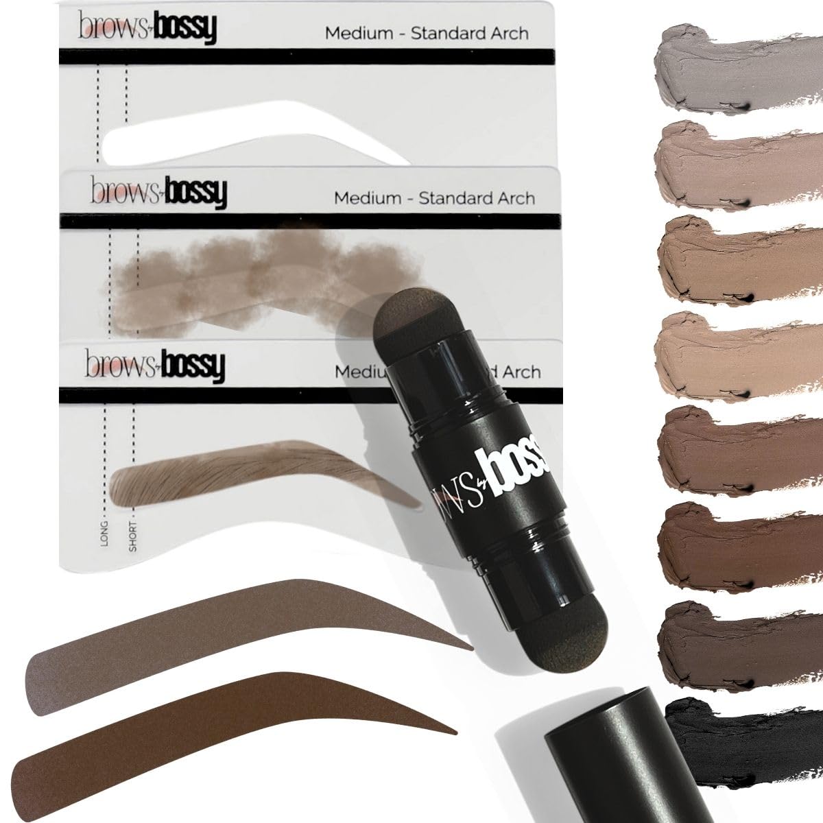 Dual-Color Eyebrow Stamp Stencil Kit with 9 Reusable Eyebrow Stencils for Professional Brow Stamping Shaping Kit and Instant Long Lasting Filling and Waterproof Tinting Definer