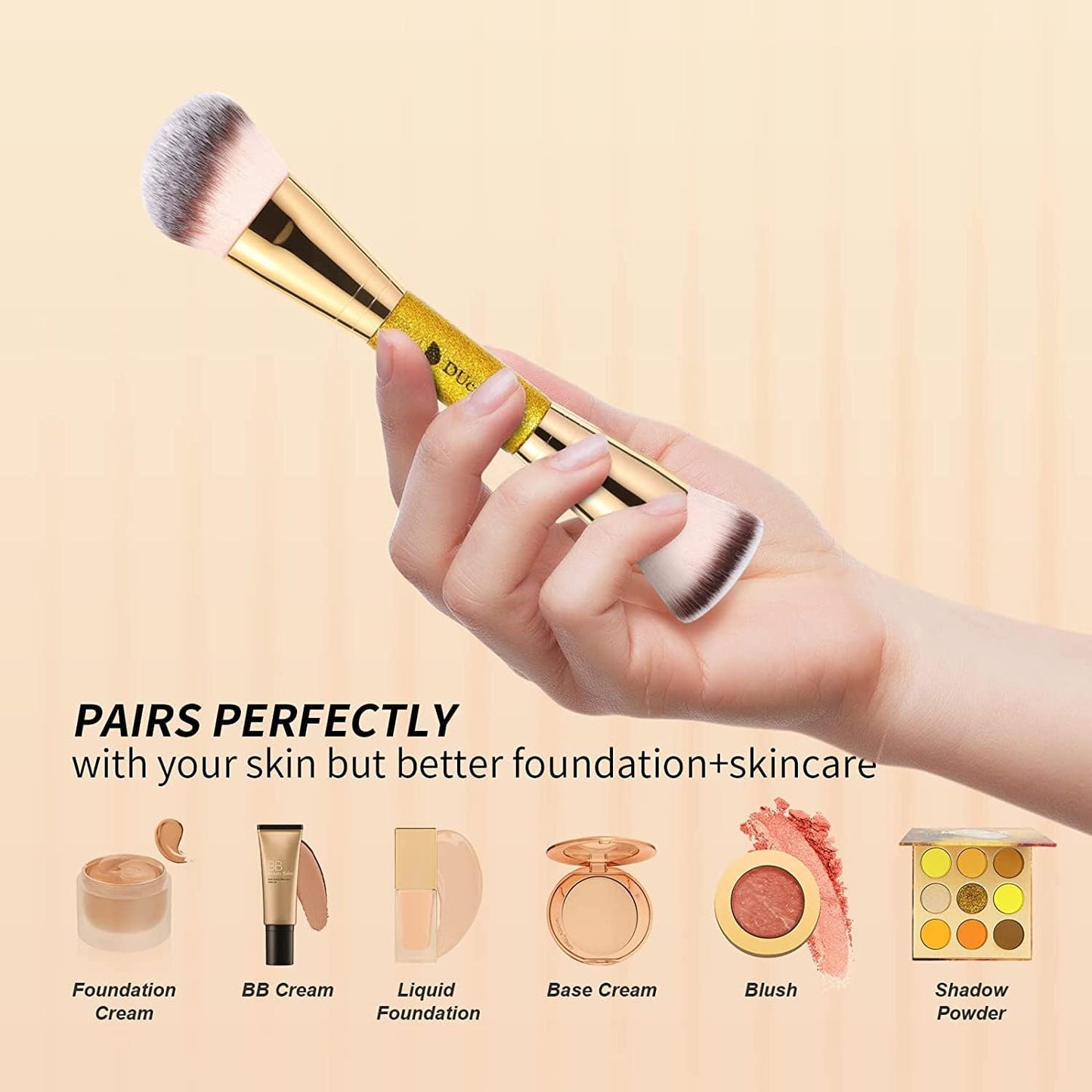 DUcare Foundation Brush Contour Bronzer Makeup Brush Double Ended Self Tanner Brush Sculpting Brush for Blending Liquid Powder Concealer Cream Cosmetics Blush Buffe