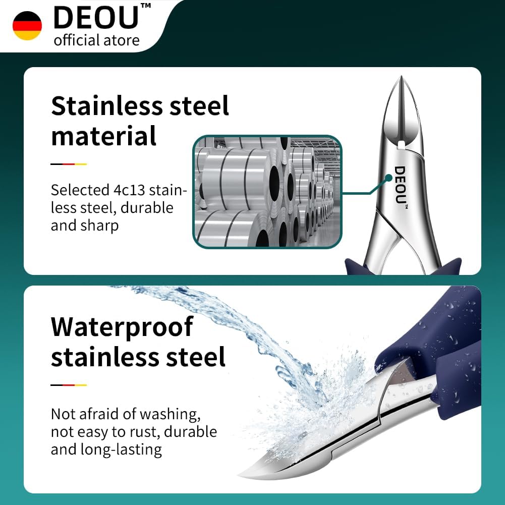 Professional Stainless Steel Podiatrist Nail Clippers, Heavy Duty Manicure Pliers for Thick Nails, Pedicure Toe Nail Clippers Tools for Men Women