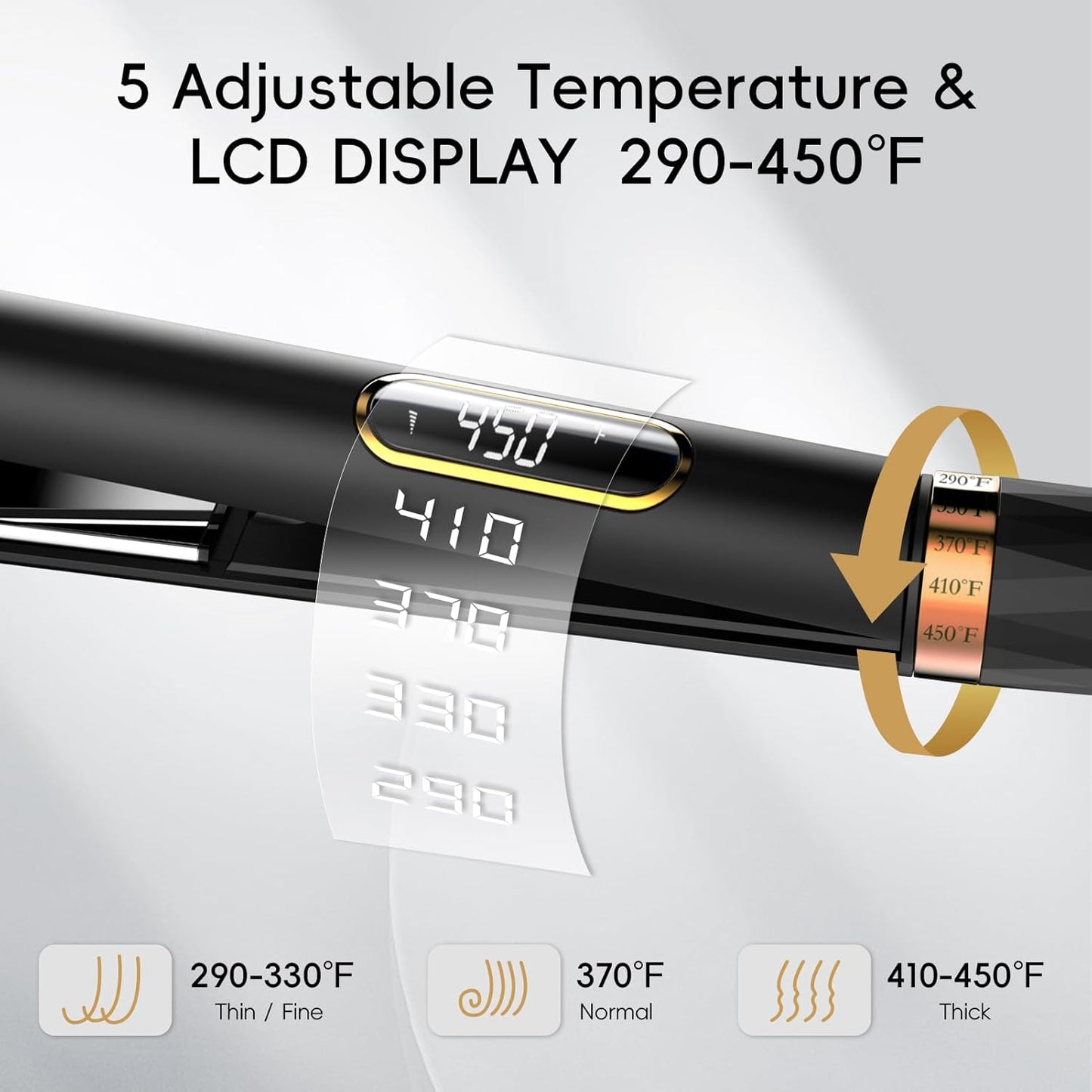 Nicebay Hair Straightener and Curler Fast Heating Titanium Iron with 5 Temp Settings and Negative Ion Technology, Travel-Friendly