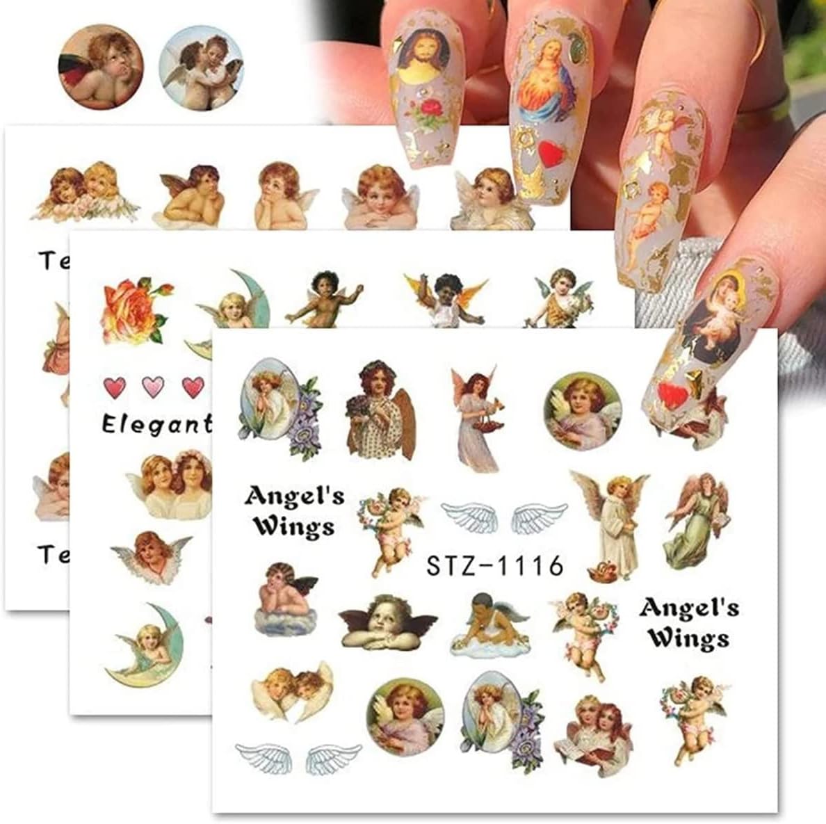 8 Sheets Valentine's Nail Art Stickers - Angel Cupid Water Transfer Foil Decals - Heart Designs for Women Girls - Nail Art Decorations