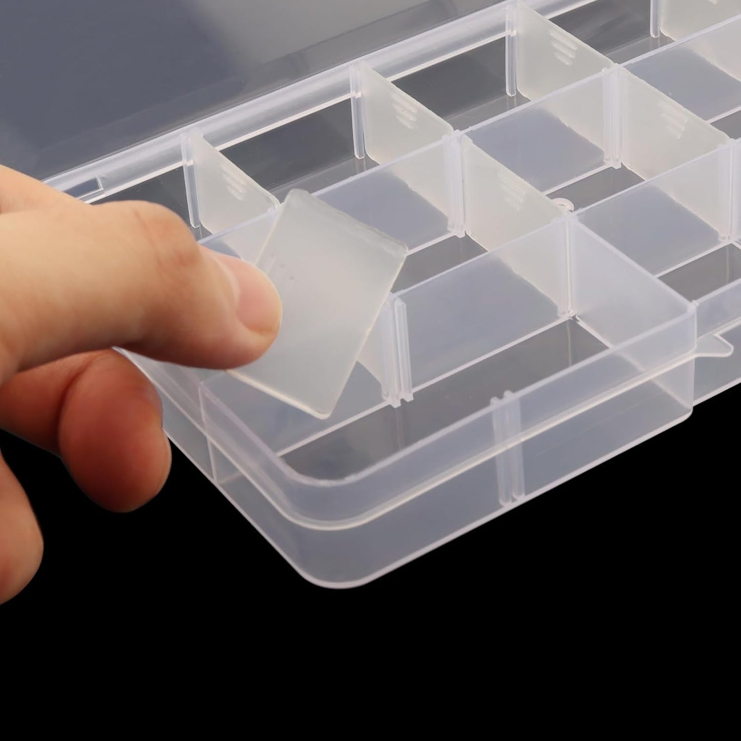 KINJOEK 32 Pack 15 Grids Plastic Bead Organizer Containers Storage, Adjustable Dividers Diamond Jewelry Craft Painting Storage Case, Clear Small Fishing Tackle Box for Sewing Cross Stitch Accessories